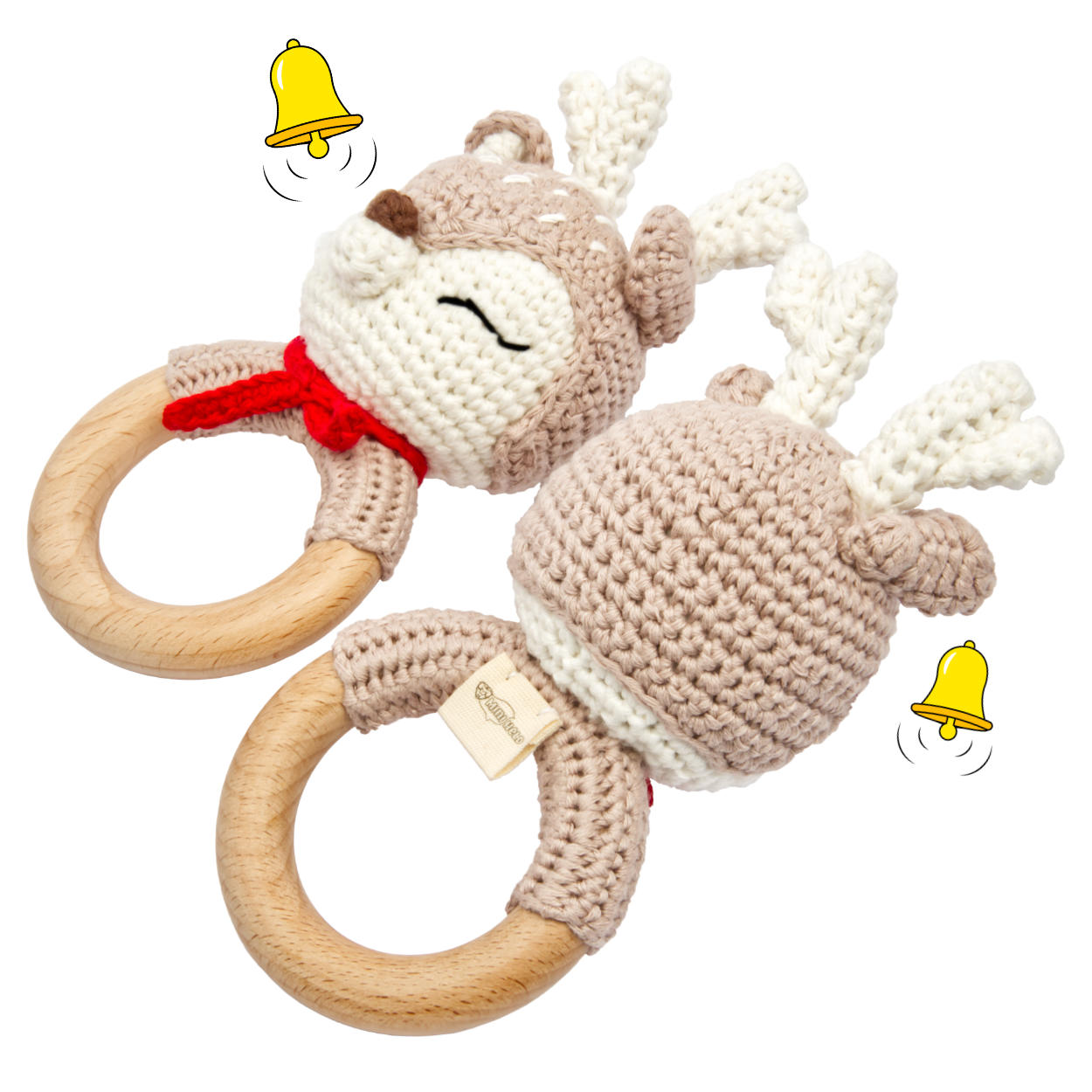Handgestrickter Reh Ivy Set Babyrassel Holzspielzeug und Baumwolle