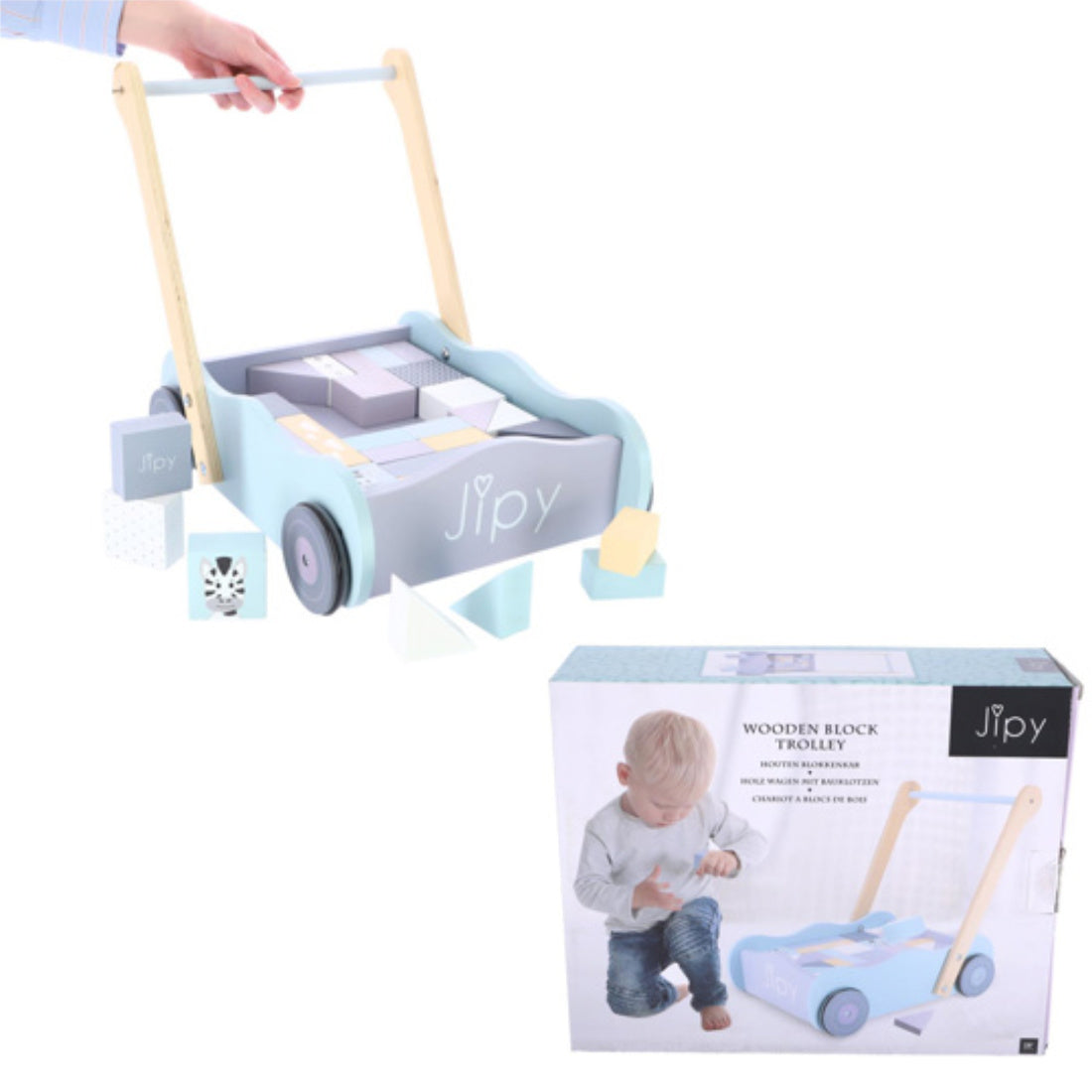 Holz Lauflernwagen mit Bauklötzen Bausteine