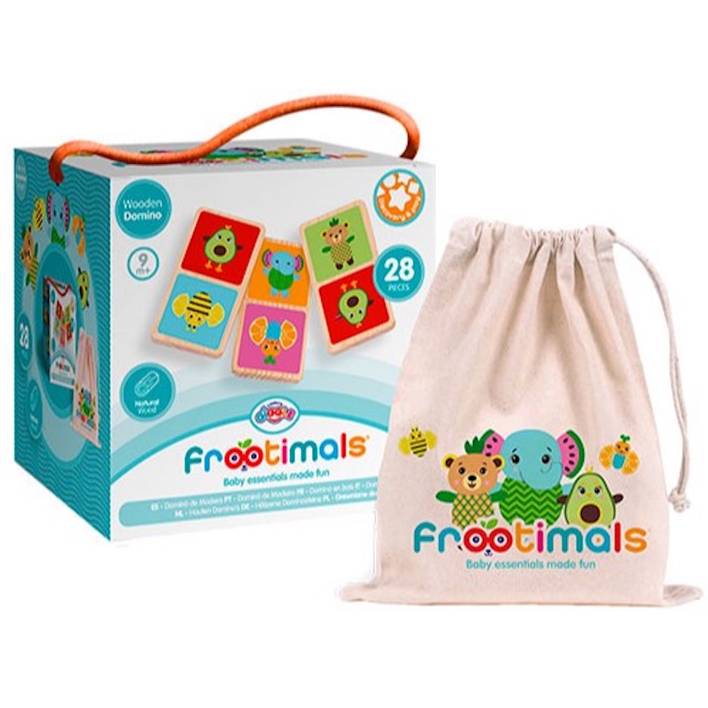 Holzdomino mit bunten Tiermotiven