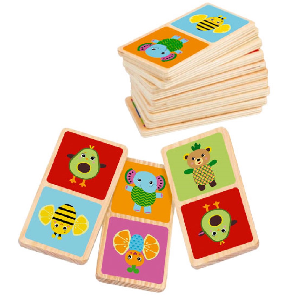 Holzdomino mit bunten Tiermotiven