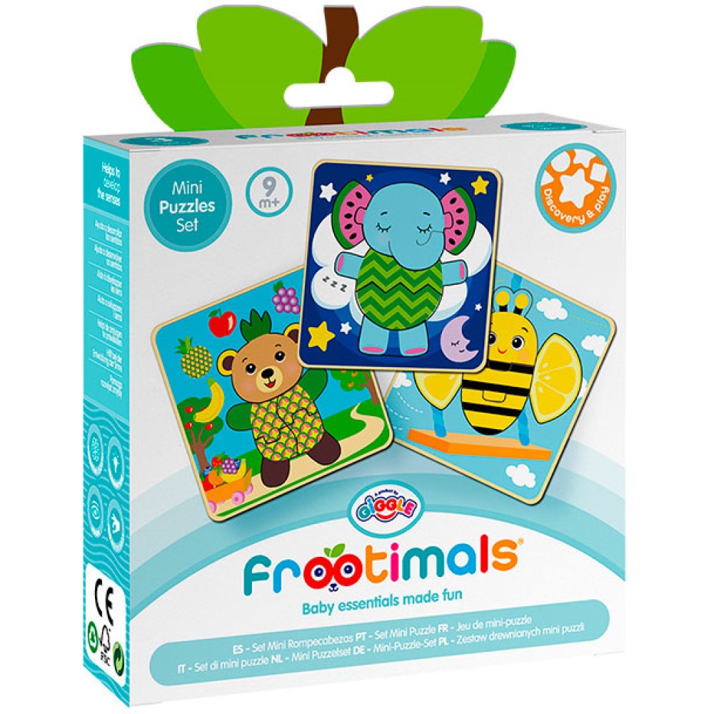 Holzpuzzle mit drei Motiven Bär Elefant Biene