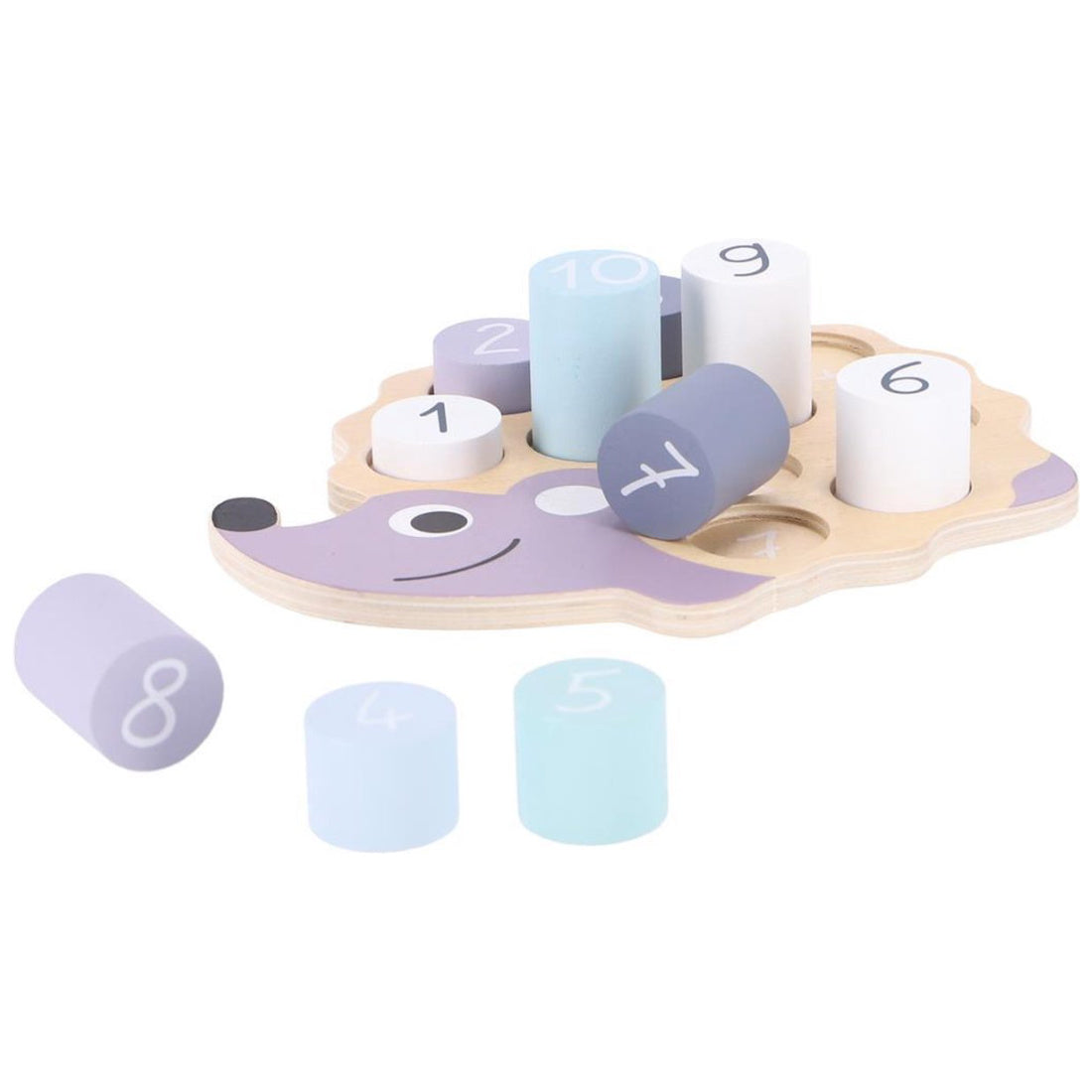 Igel Puzzle aus Holz 10 Zylinder mit Zahlen
