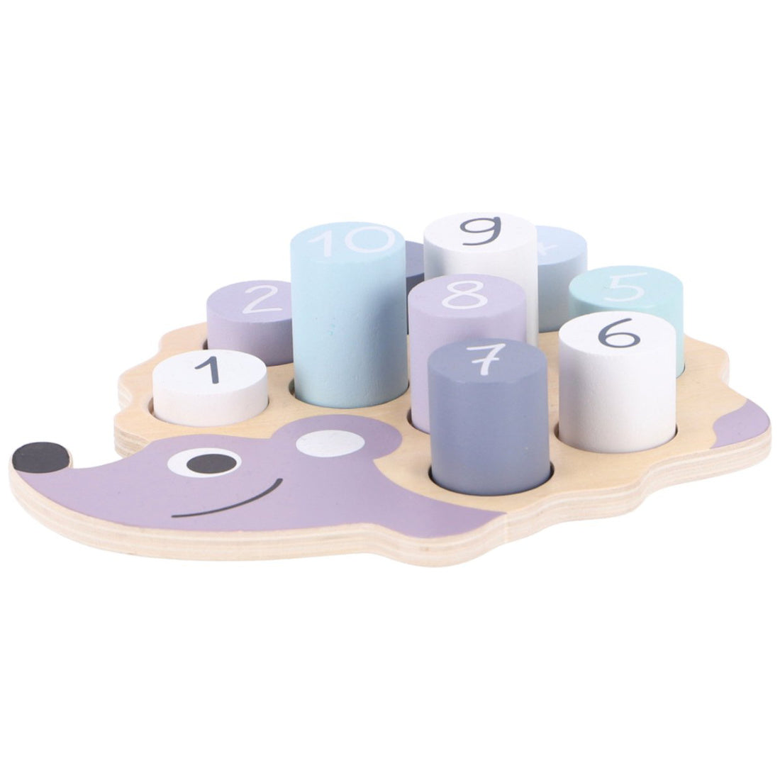 Igel Puzzle aus Holz 10 Zylinder mit Zahlen