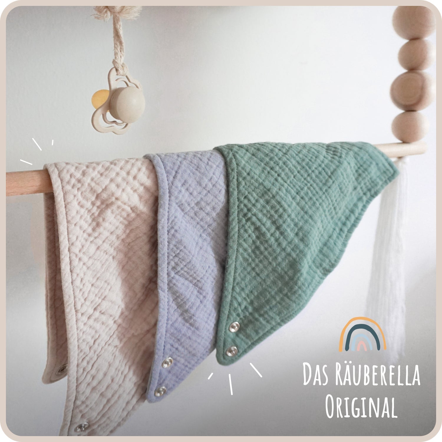 3er Set Musselin Lätzchen Mint, Blau & Beige