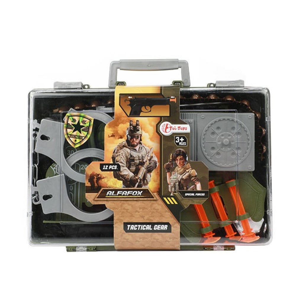 Kinder Militär Set großer Koffer mit Pistole Handschellen