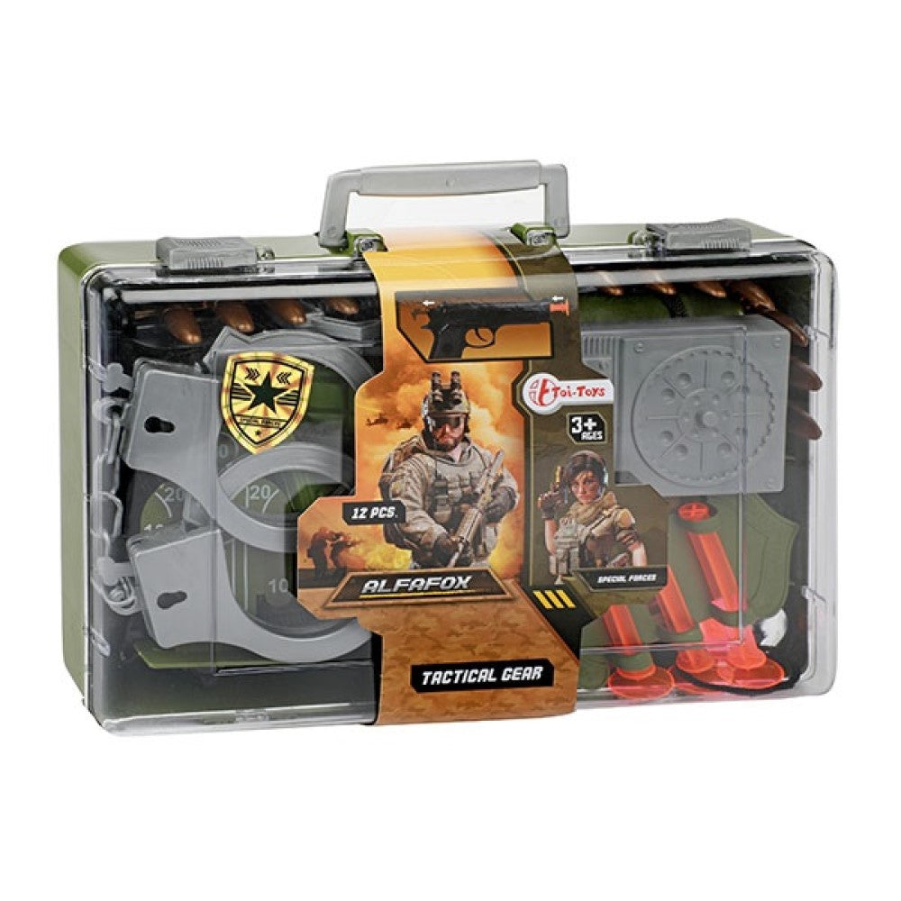 Kinder Militär Set großer Koffer mit Pistole Handschellen