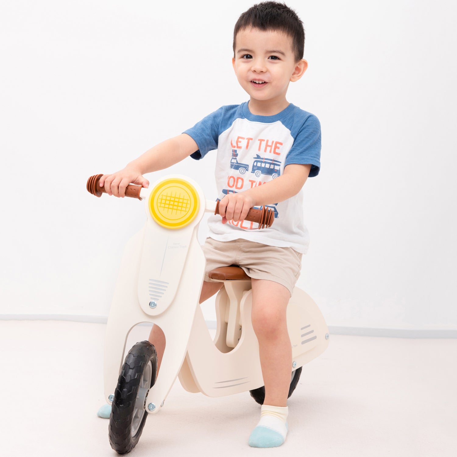 Laufroller aus Holz Kinder Rutscher Creme Laufrad Holzrad Holzroller