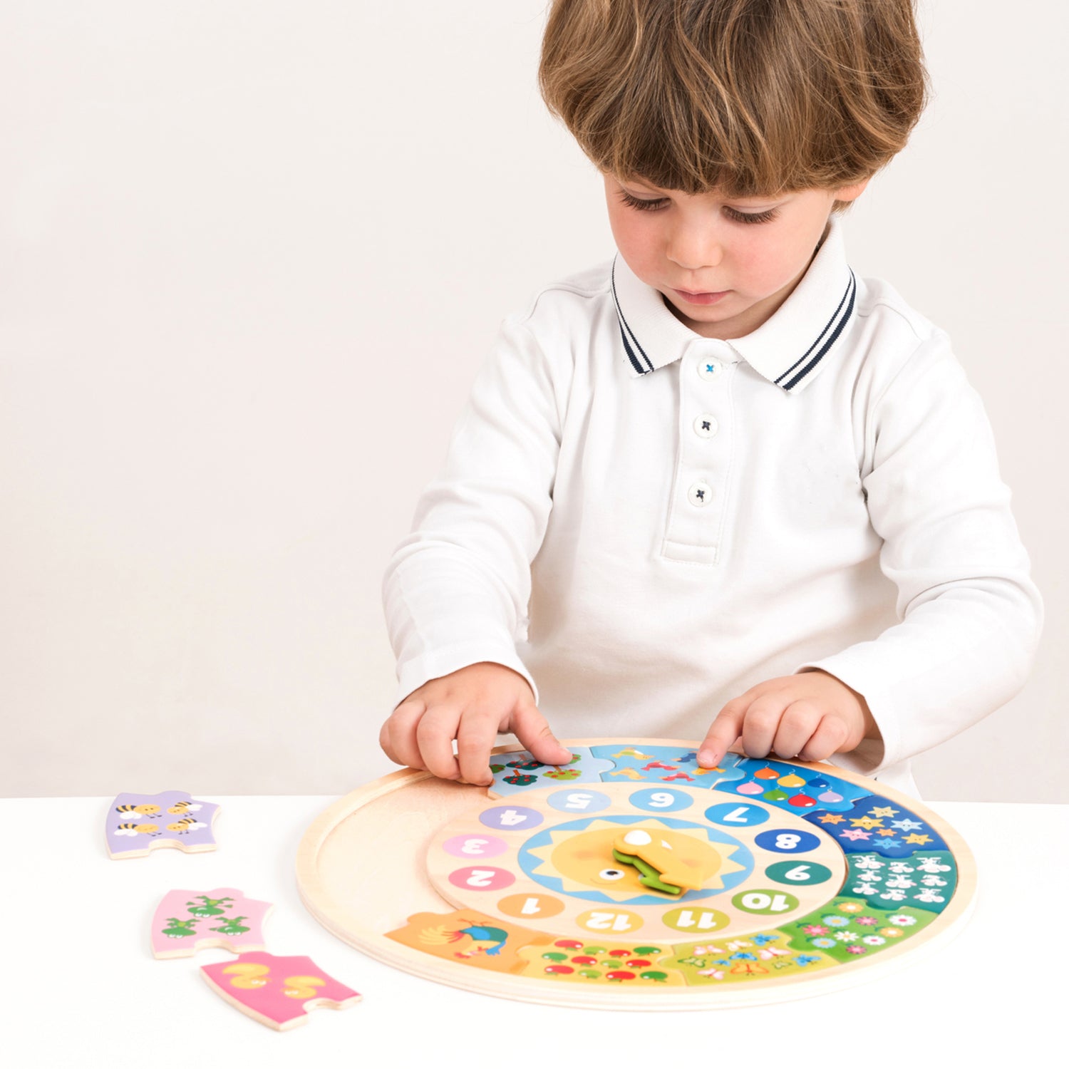 Lernspieluhr als Puzzle mit  Sonne Lernspielzeug für Kinder aus Holz