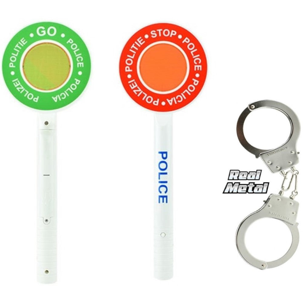 Polizei Set Handschellen und Polizeikelle auf Deutsch mit Licht