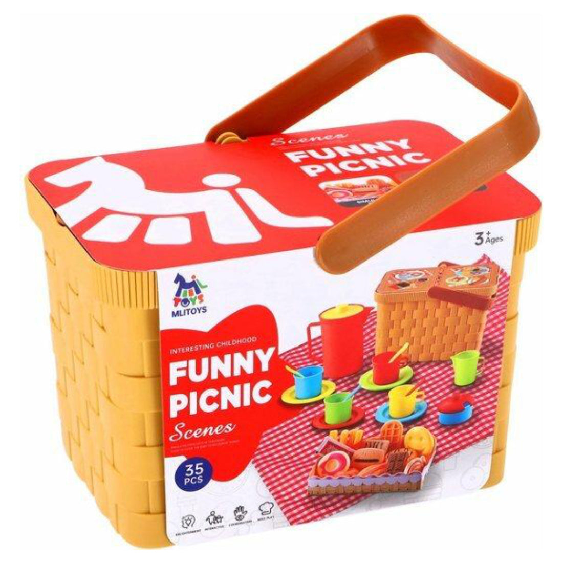 Picknickkorb mit 35 Teile Geschirr Besteck Kanne Decke