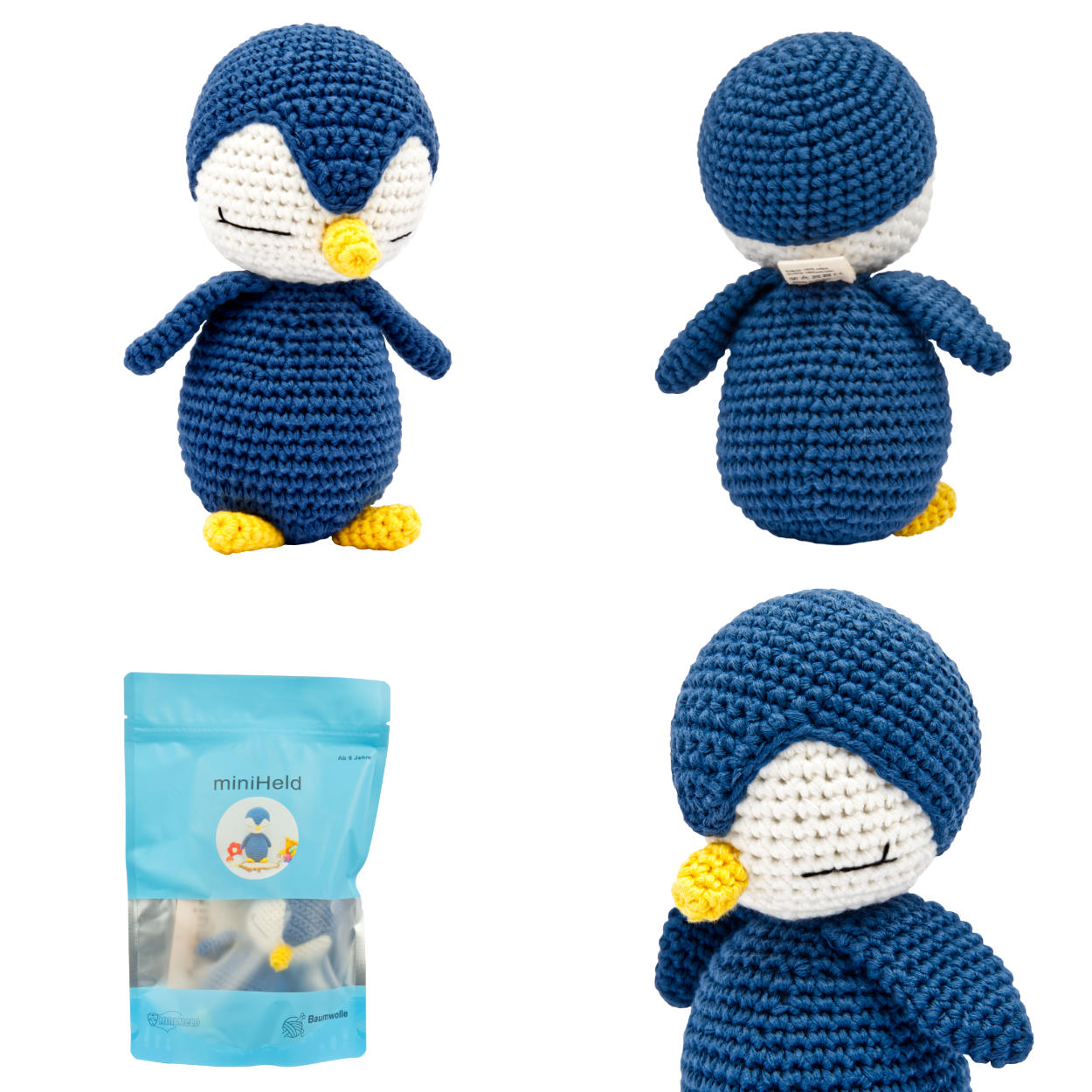 Handgestrickter Pinguin gehäkelt aus Baumwolle Spielzeug 16 cm