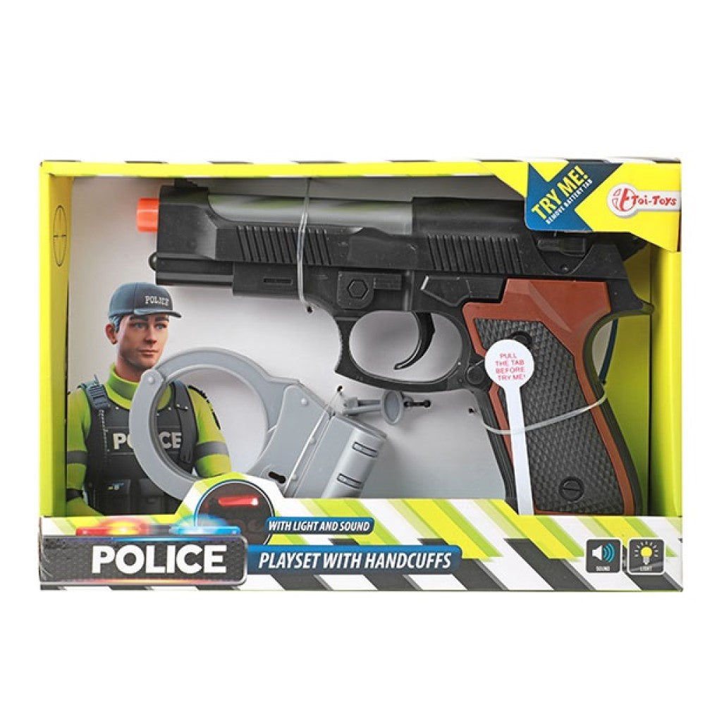 Polizei-Set Handschellen Pistole mit Licht Sound