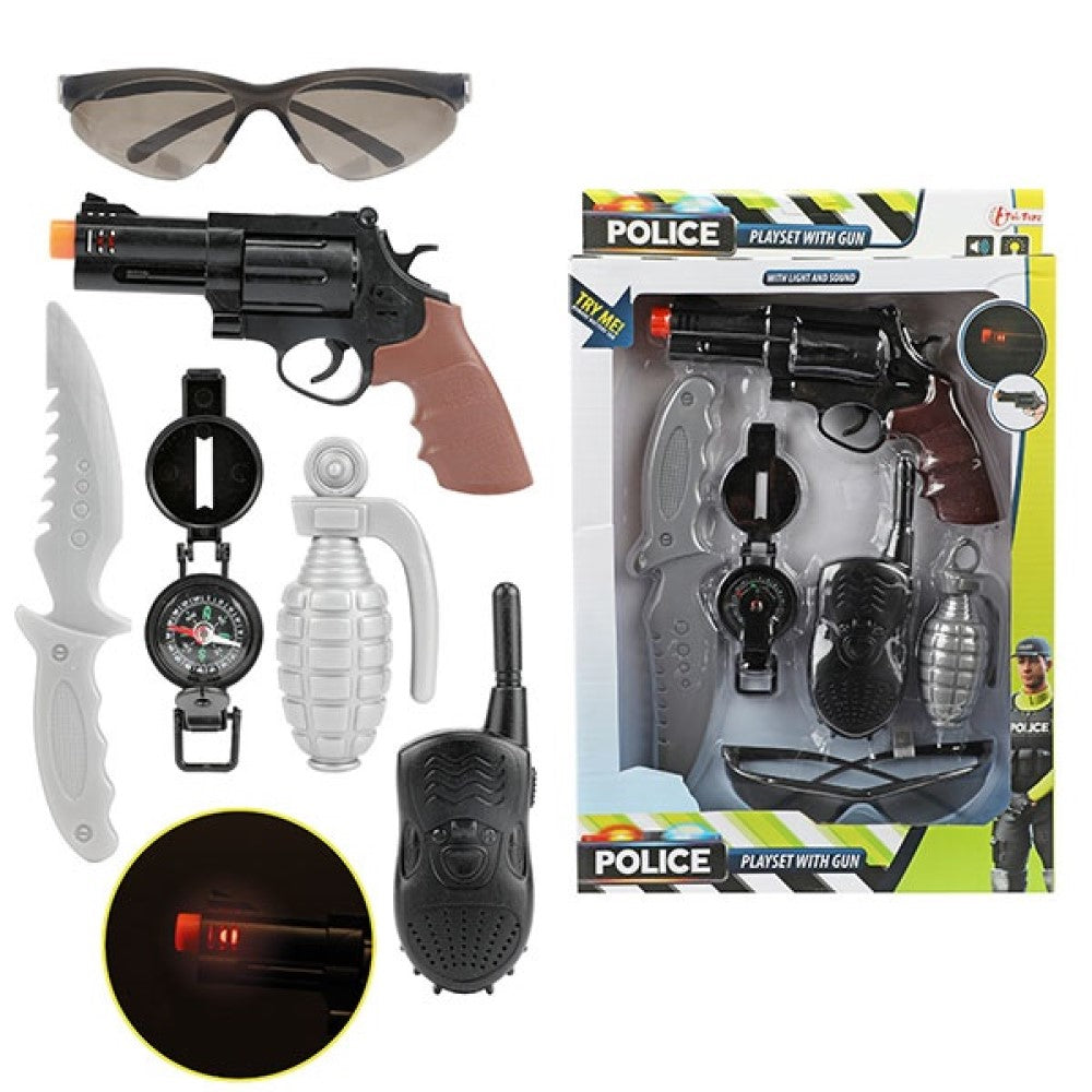 Polizei-Set mit Messer Brille Pistole