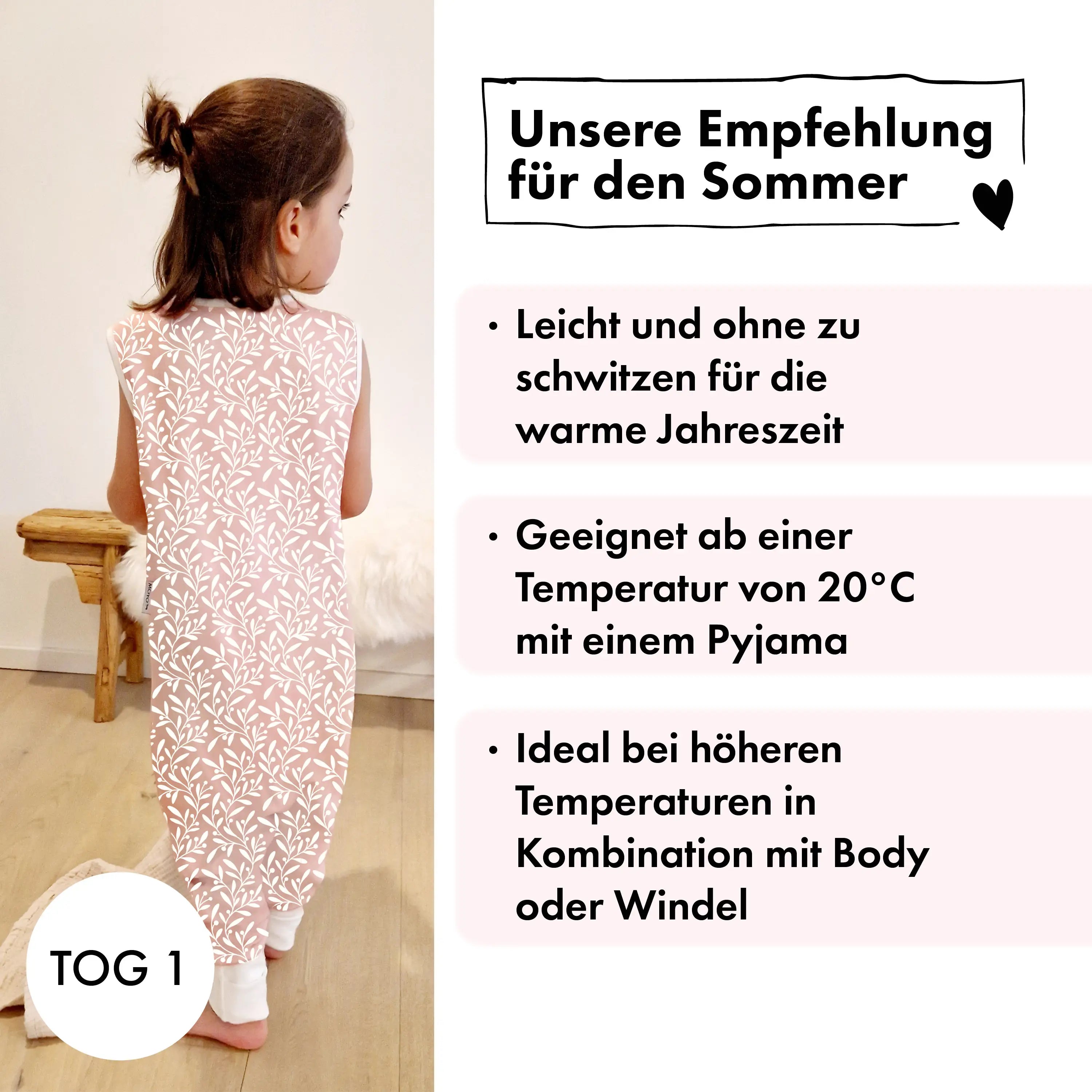 Sommer-Schlafsack mit Füßen Blütenranke Rosé