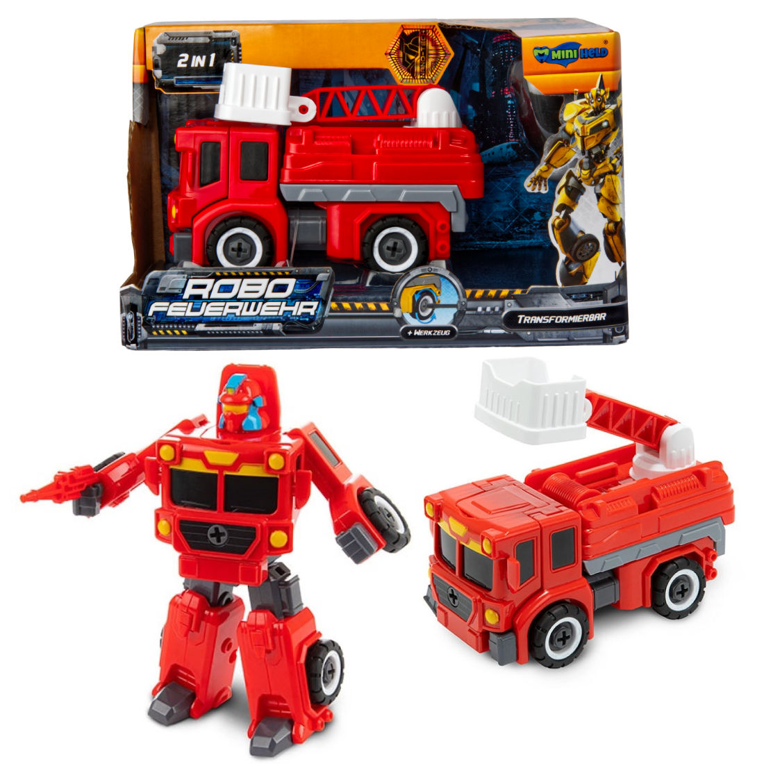 Transformierbarer Roboter Feuerwehrauto Lastwagen LKW Spielzeugauto