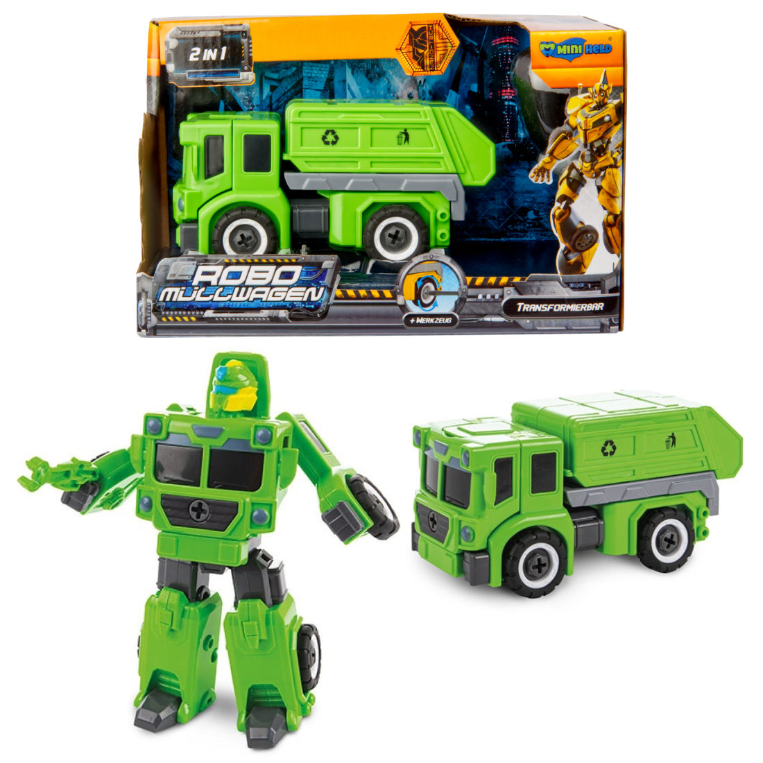 Transformierbarer Roboter Müllwagen LKW Spielzeugauto Fahrzeug Laster