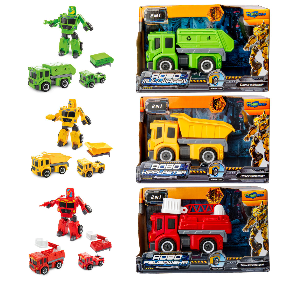 Transformierbarer Roboter Müllwagen LKW Spielzeugauto Fahrzeug Laster