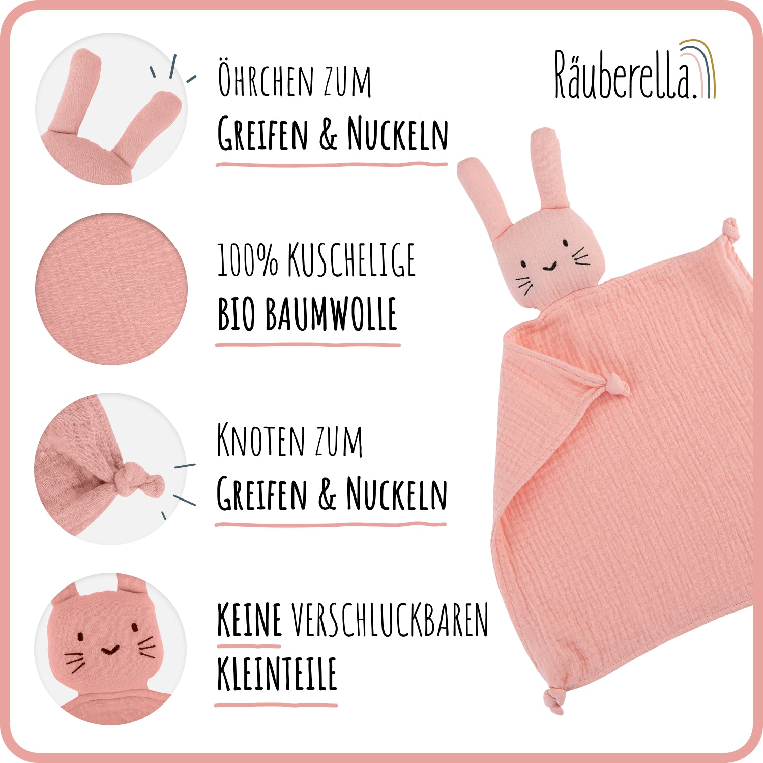 Schmusetuch Hase aus Musselin – Rosa
