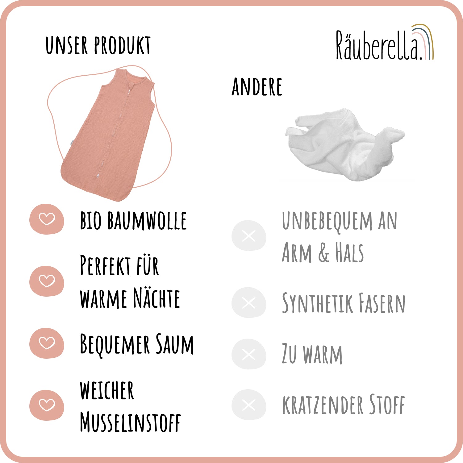 Sommer Schlafsack Kurzarm Rosa