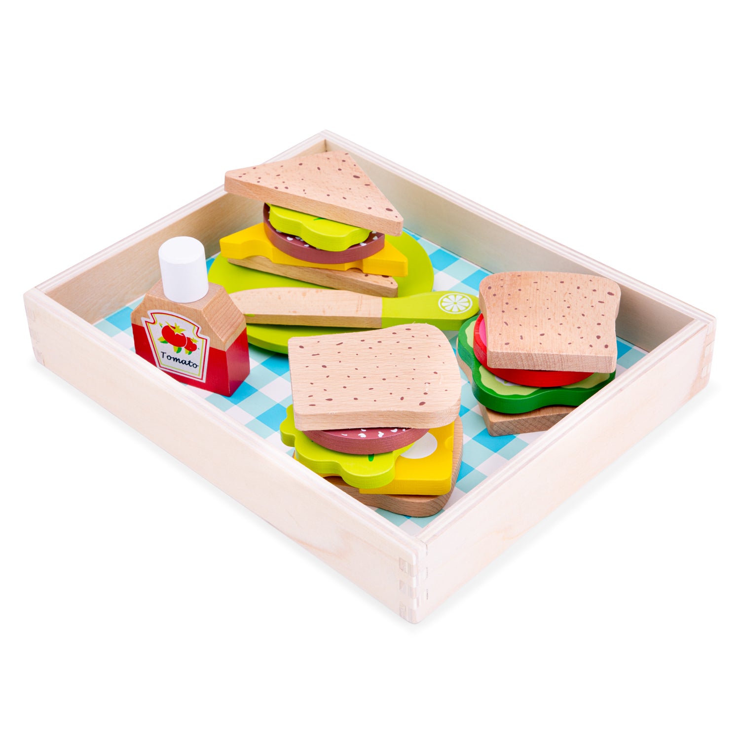Schneideset Sandwich Picknick-Set mit Holzkiste Kinderküchen-Zubehör