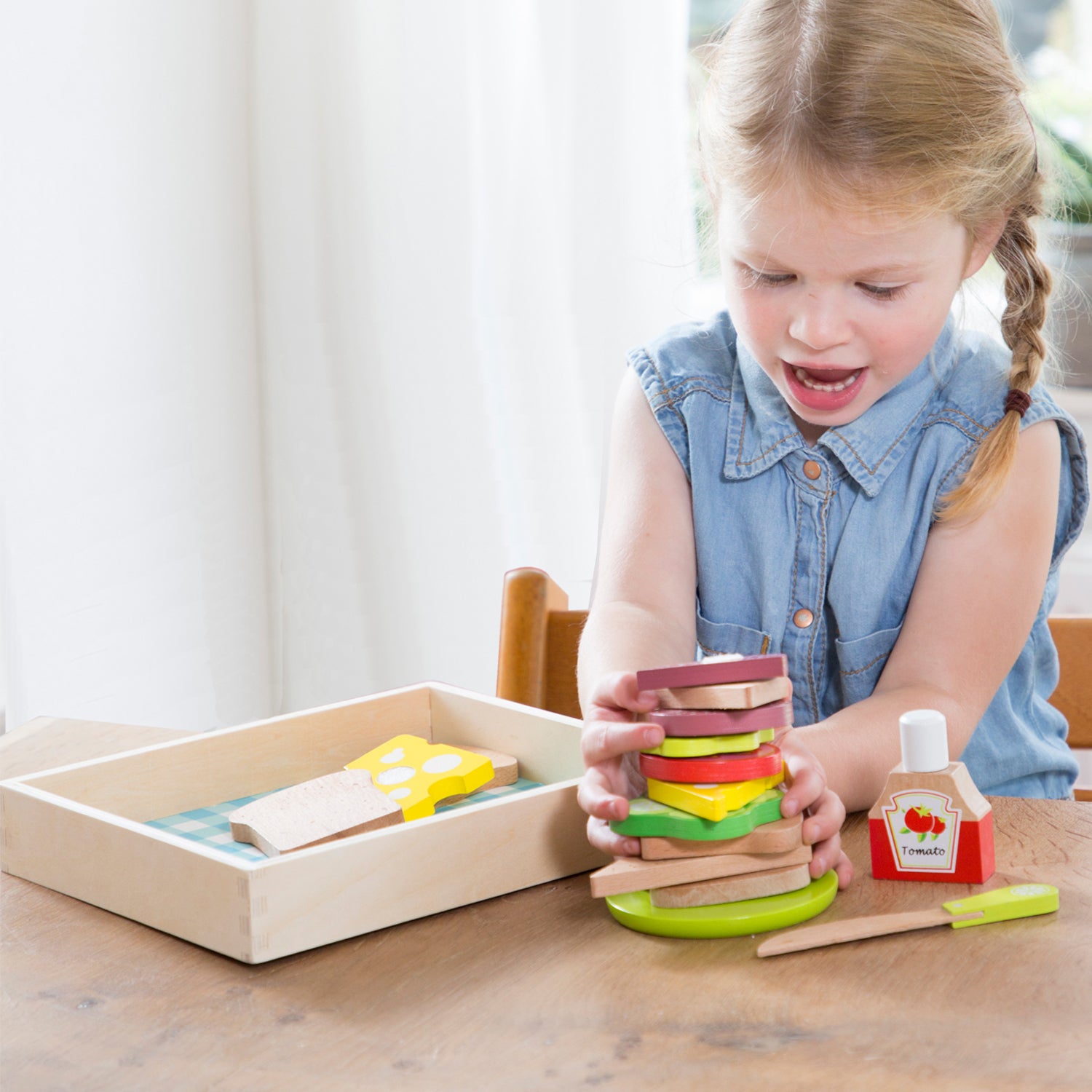 Schneideset Sandwich Picknick-Set mit Holzkiste Kinderküchen-Zubehör