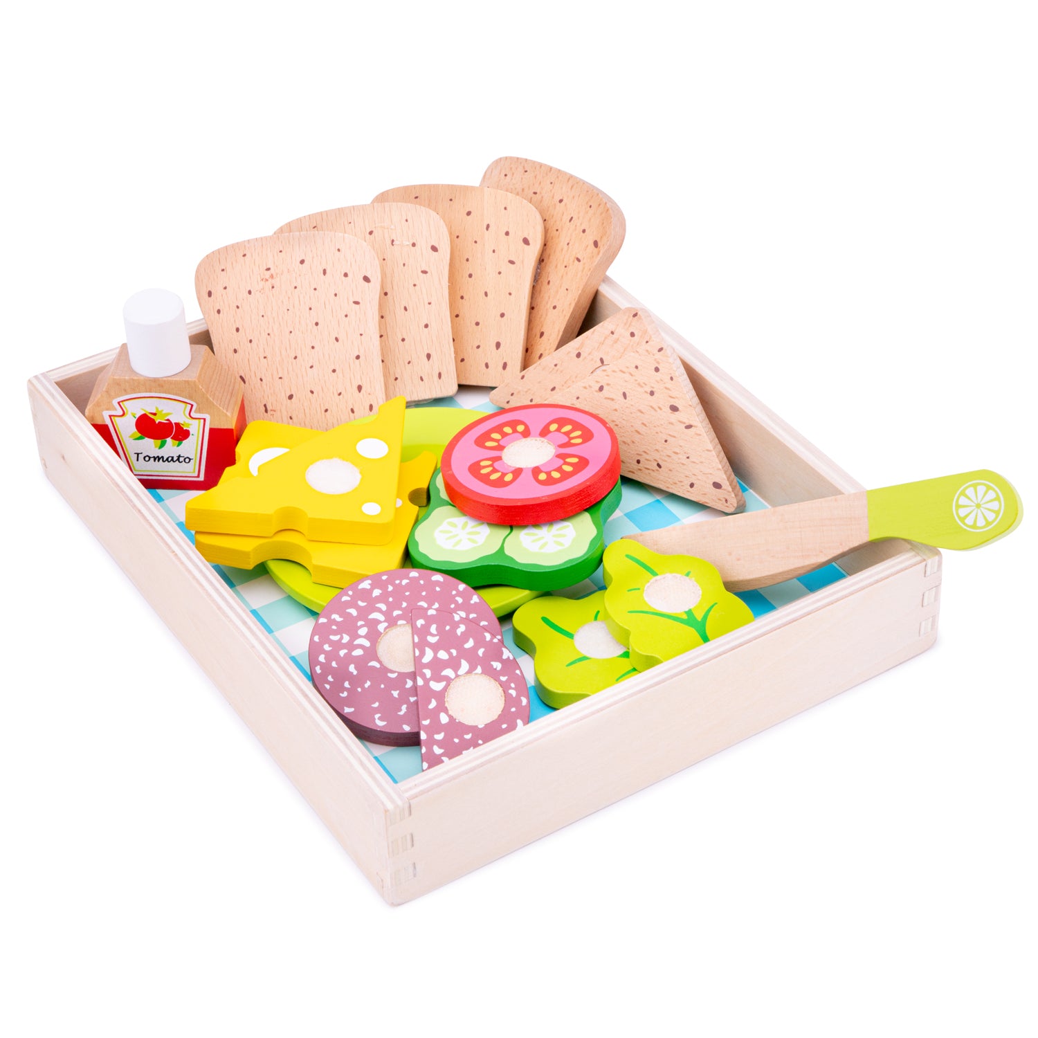 Schneideset Sandwich Picknick-Set mit Holzkiste Kinderküchen-Zubehör