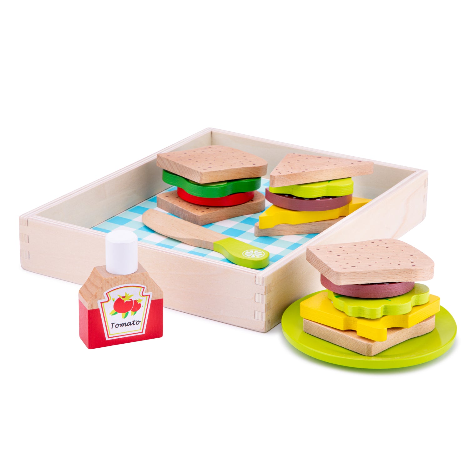 Schneideset Sandwich Picknick-Set mit Holzkiste Kinderküchen-Zubehör