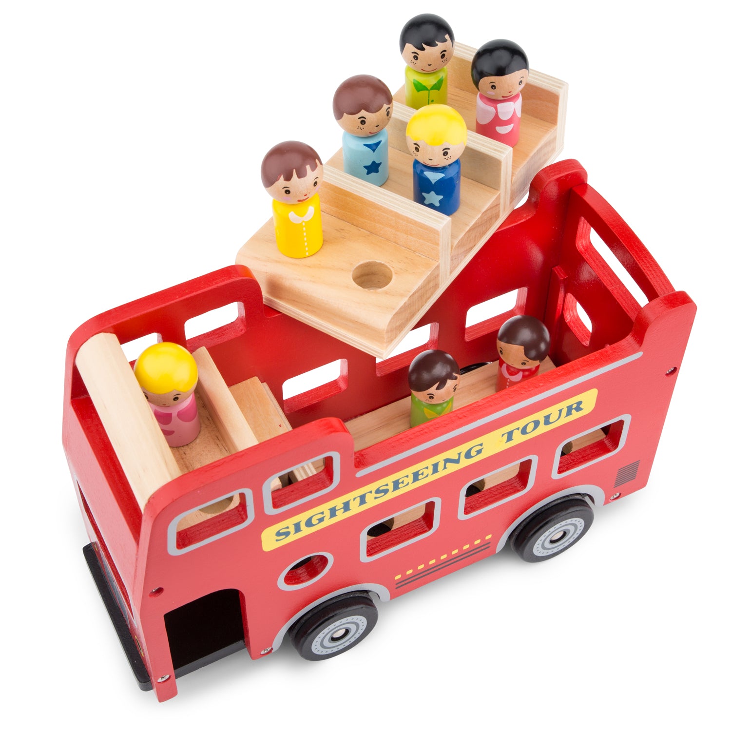 Sightseeing Bus City Tour Bus m. 9 Spielfiguren aus Holz Holzspielzeug