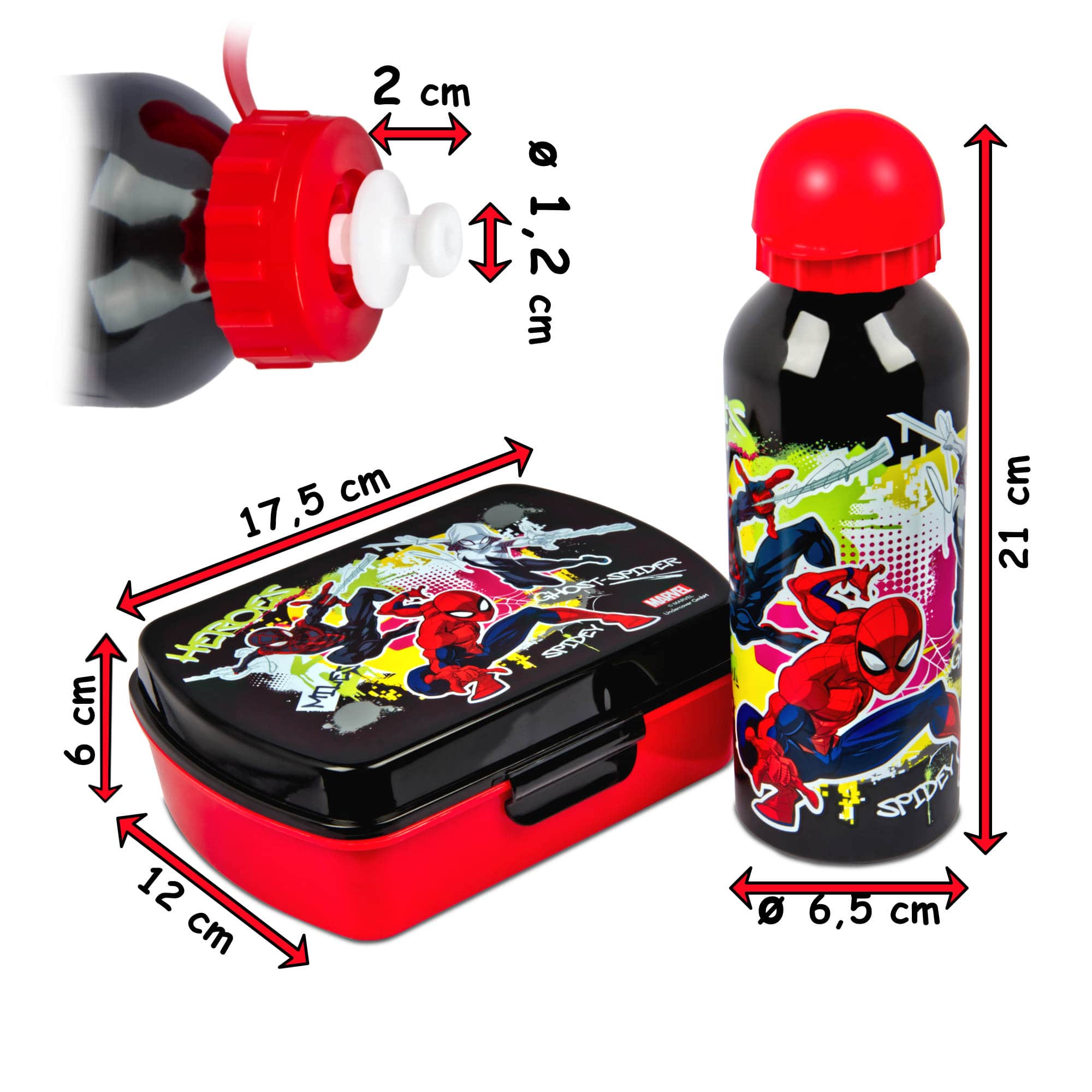 Brotdose Trinkflasche Kinder Spiderman Superheld Lunchbox Aluflasche