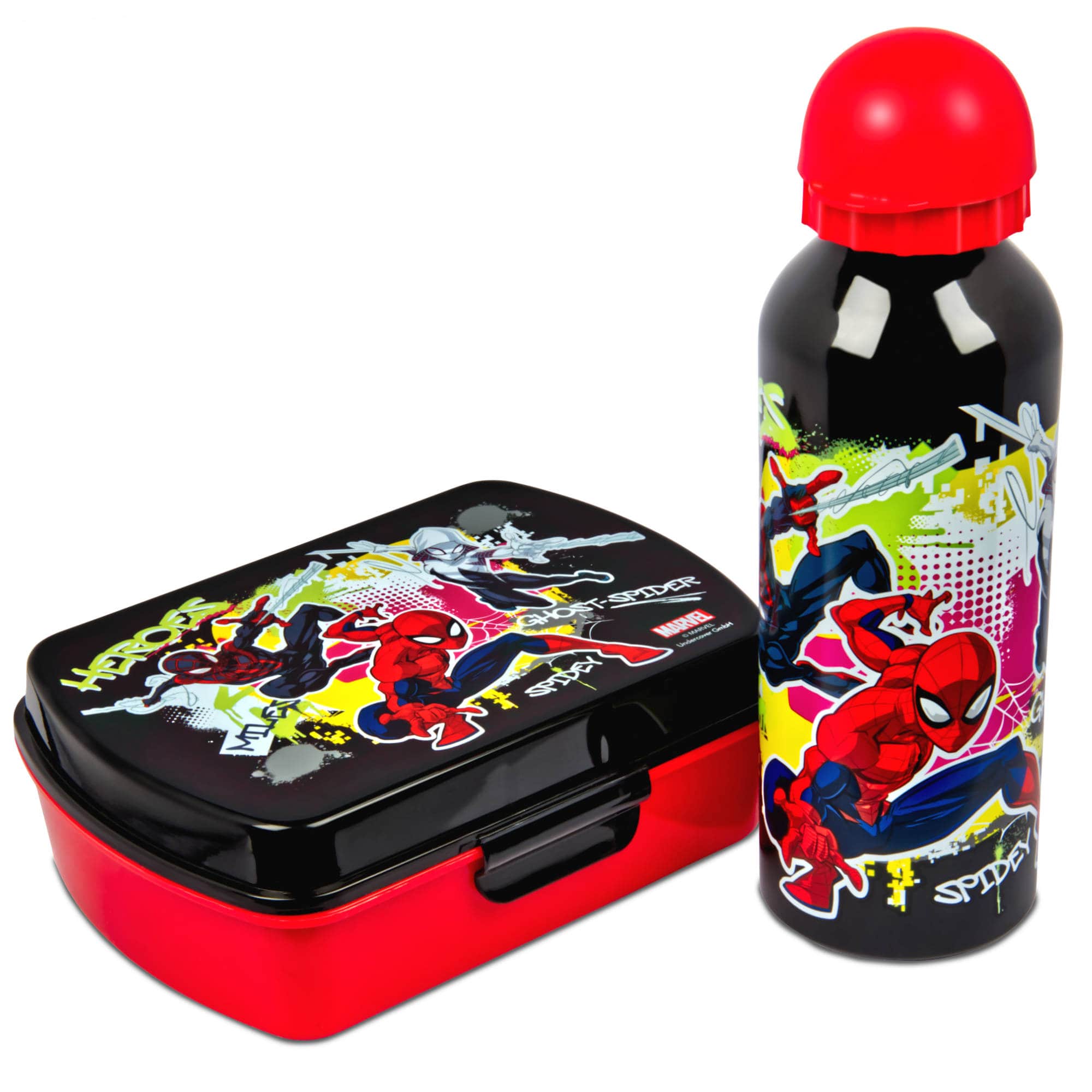 Brotdose Trinkflasche Kinder Spiderman Superheld Lunchbox Aluflasche