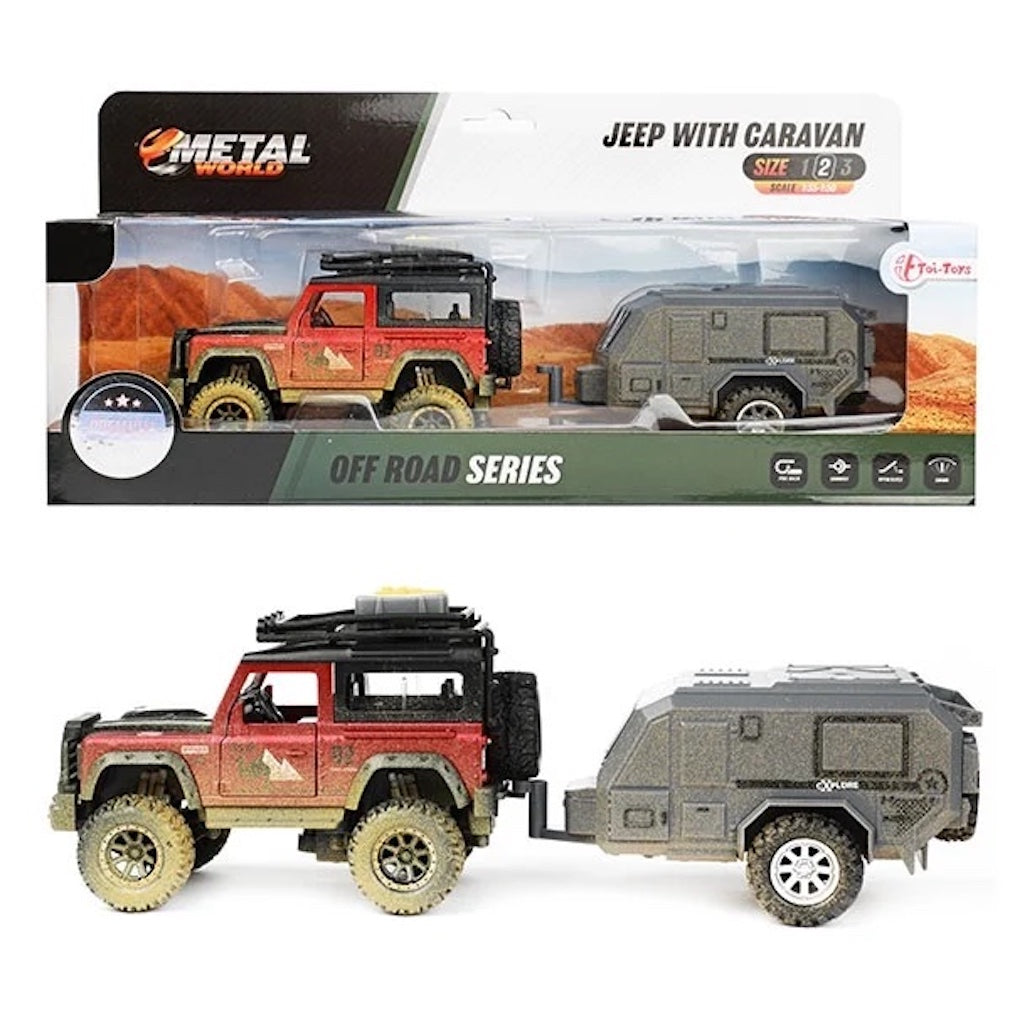 Spielzeug-Auto Jeep und Wohnwagen mit Rückzugmotor