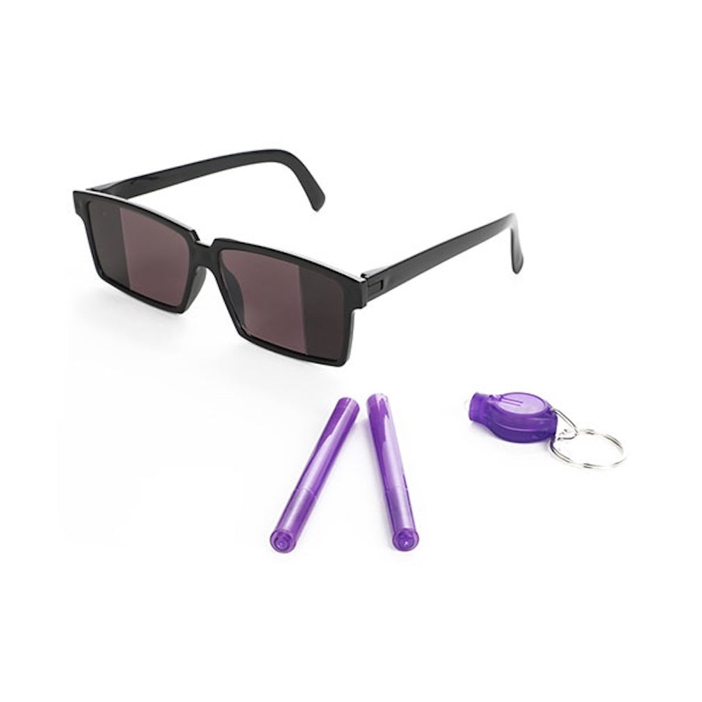 Spionage Set mit Spiegelbrille, Geheim Stift und UV-Lampe