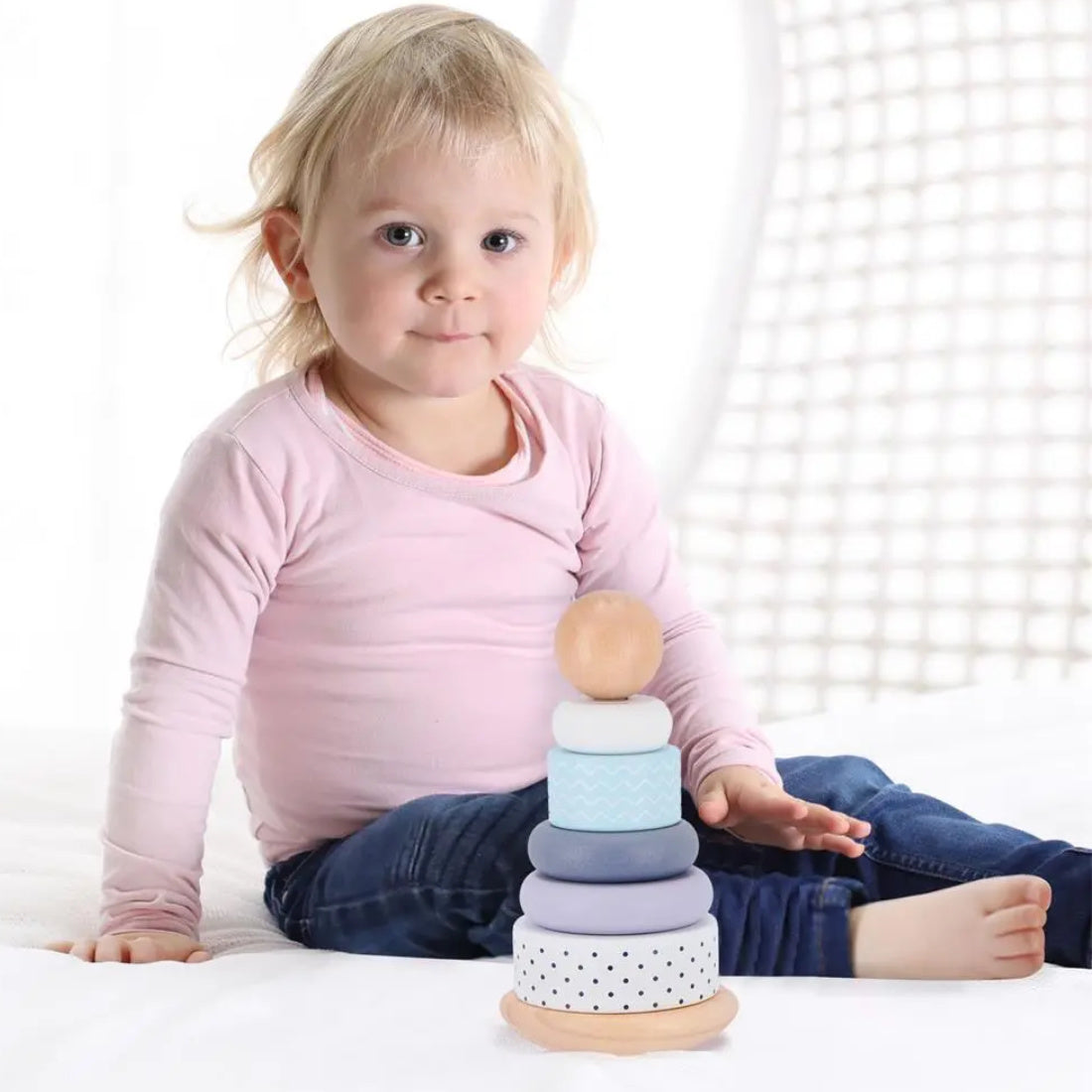 Stapelturm Holz 7 Teile Ringe Kugel