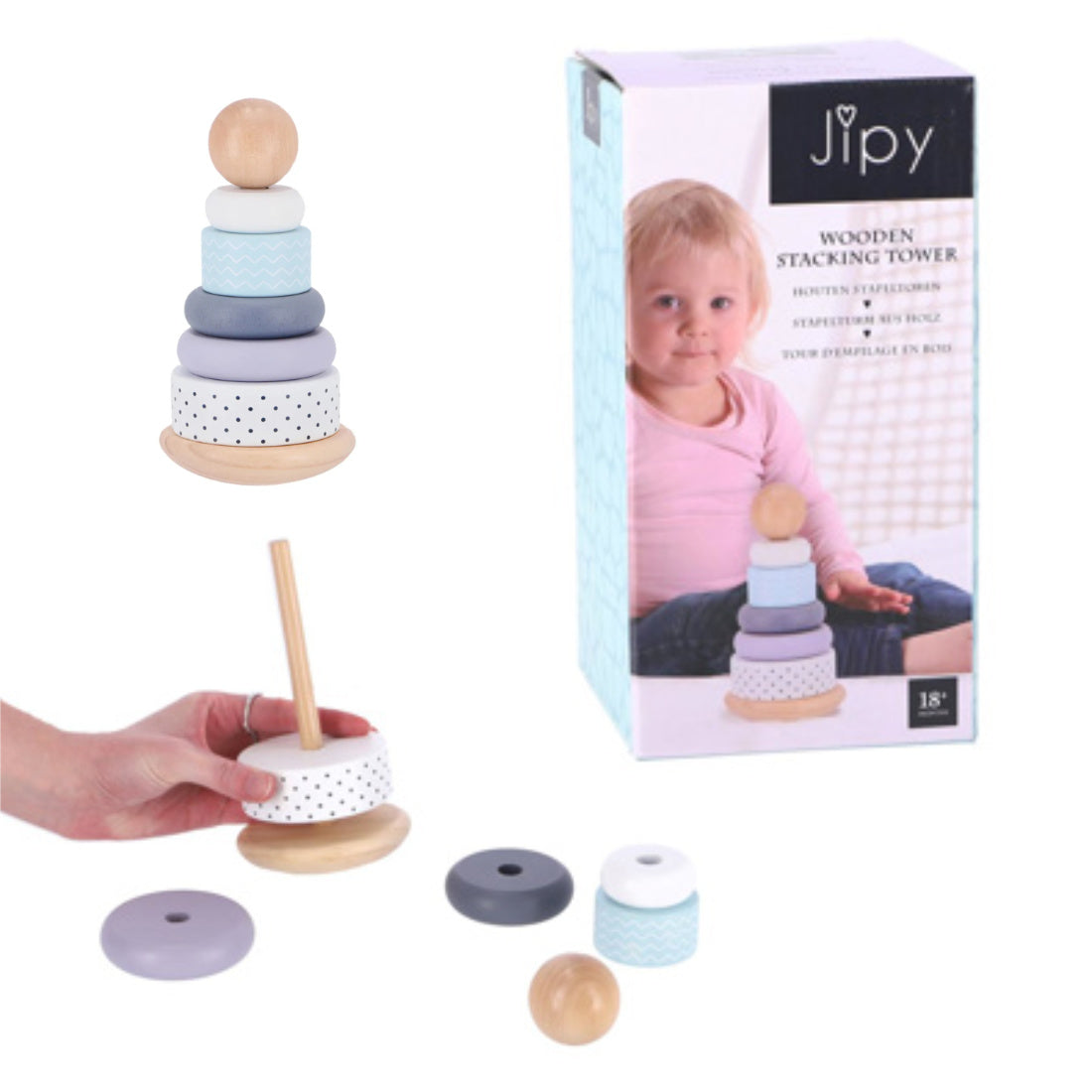 Stapelturm Holz 7 Teile Ringe Kugel