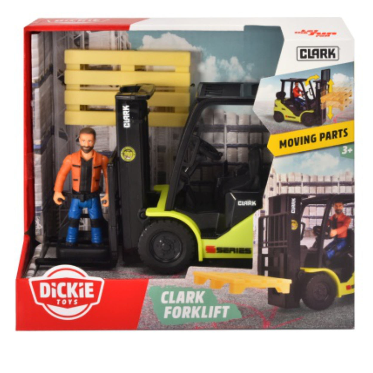 Gabelstapler mit Palette und Fahrer Gabel beweglich