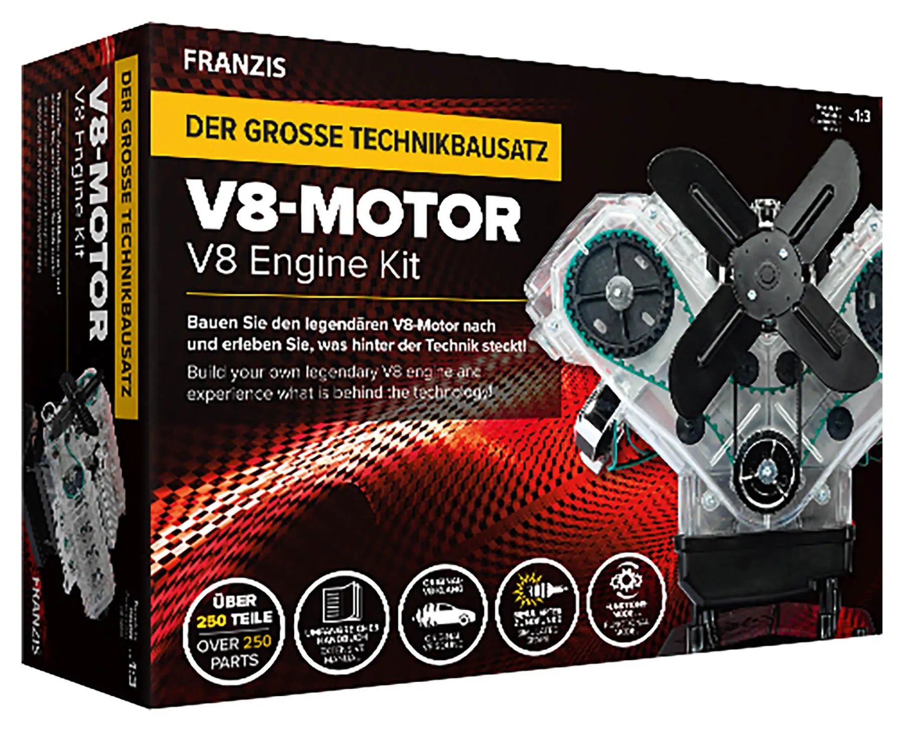 Technikbausatz V8-Motor mit Soundmodul Sportwagen-Motor 250 Bauteile