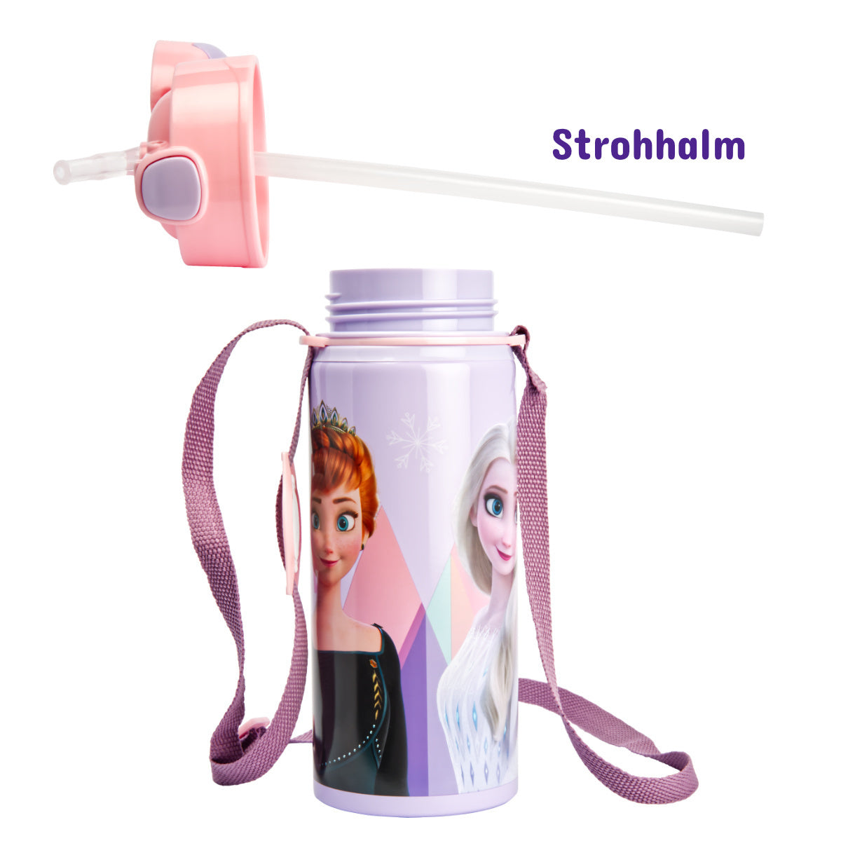 Kinder Trinkflasche Frozen 500ml Aluminium Flasche Tragegurt Elsa Anna