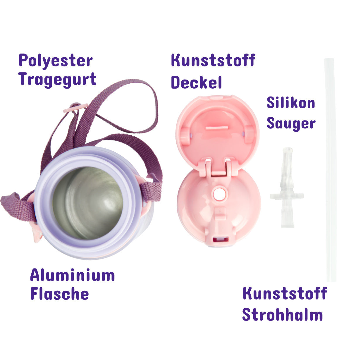 Kinder Trinkflasche Frozen 500ml Aluminium Flasche Tragegurt Elsa Anna