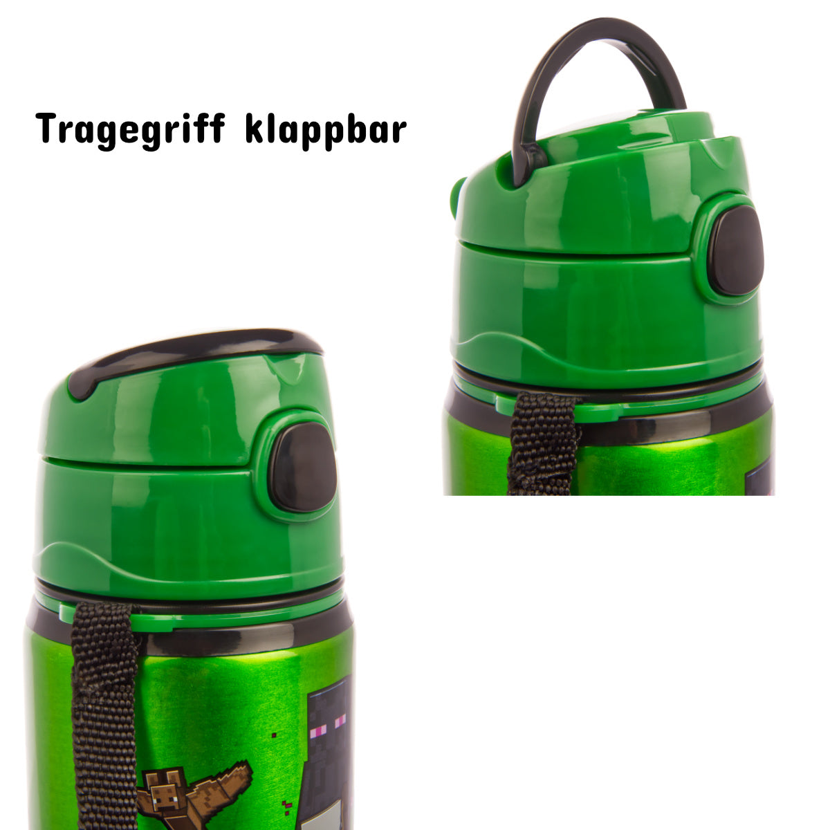 Kinder Trinkflasche Minecraft 600ml Tragegurt Aluminium GameCharakter