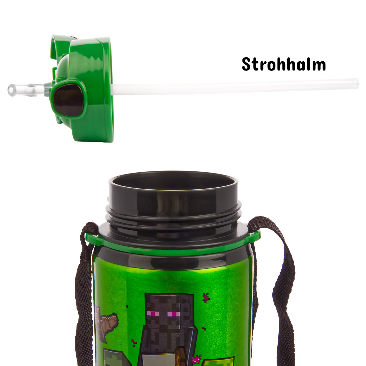 Kinder Trinkflasche Minecraft 600ml Tragegurt Aluminium GameCharakter