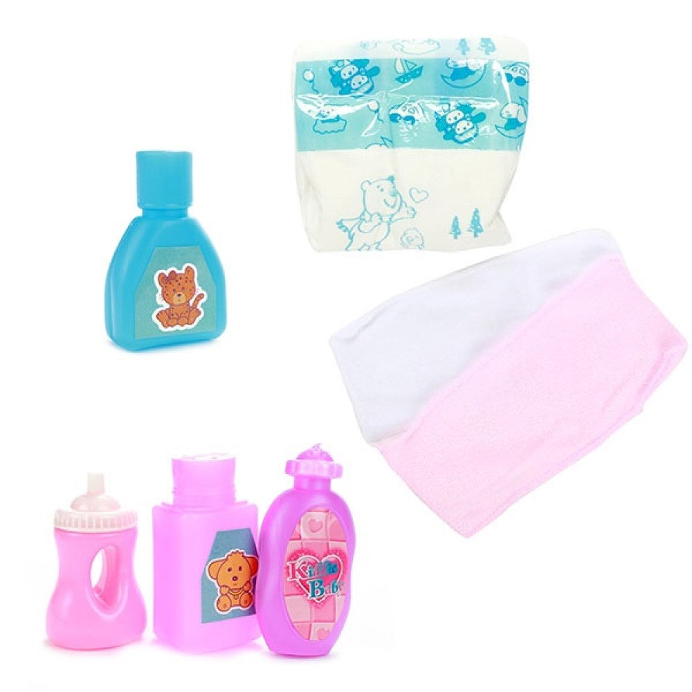 Windel und Flasche in Wickeltasche für Baby-Puppen