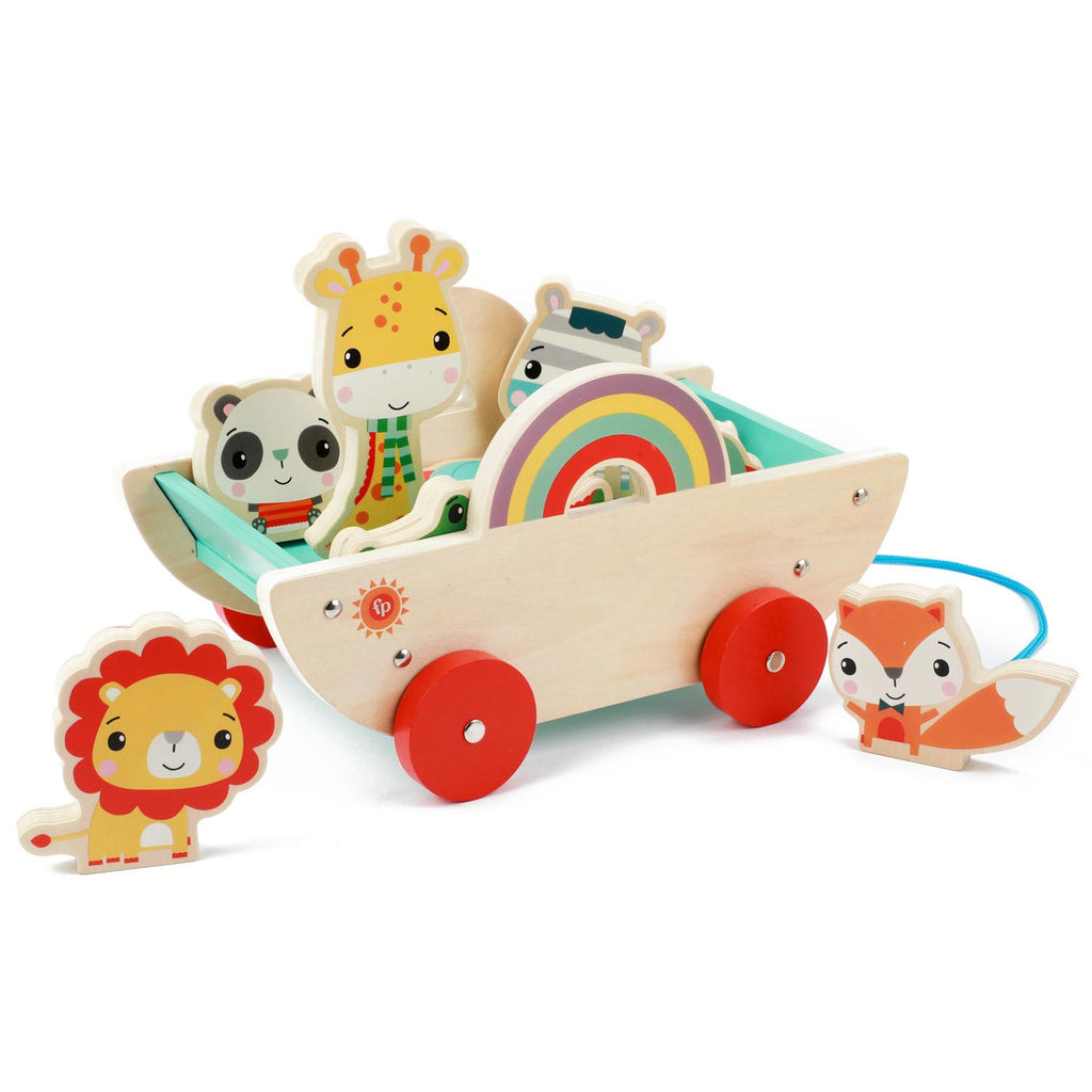 Zieh-Wagen mit Tieren aus Holz