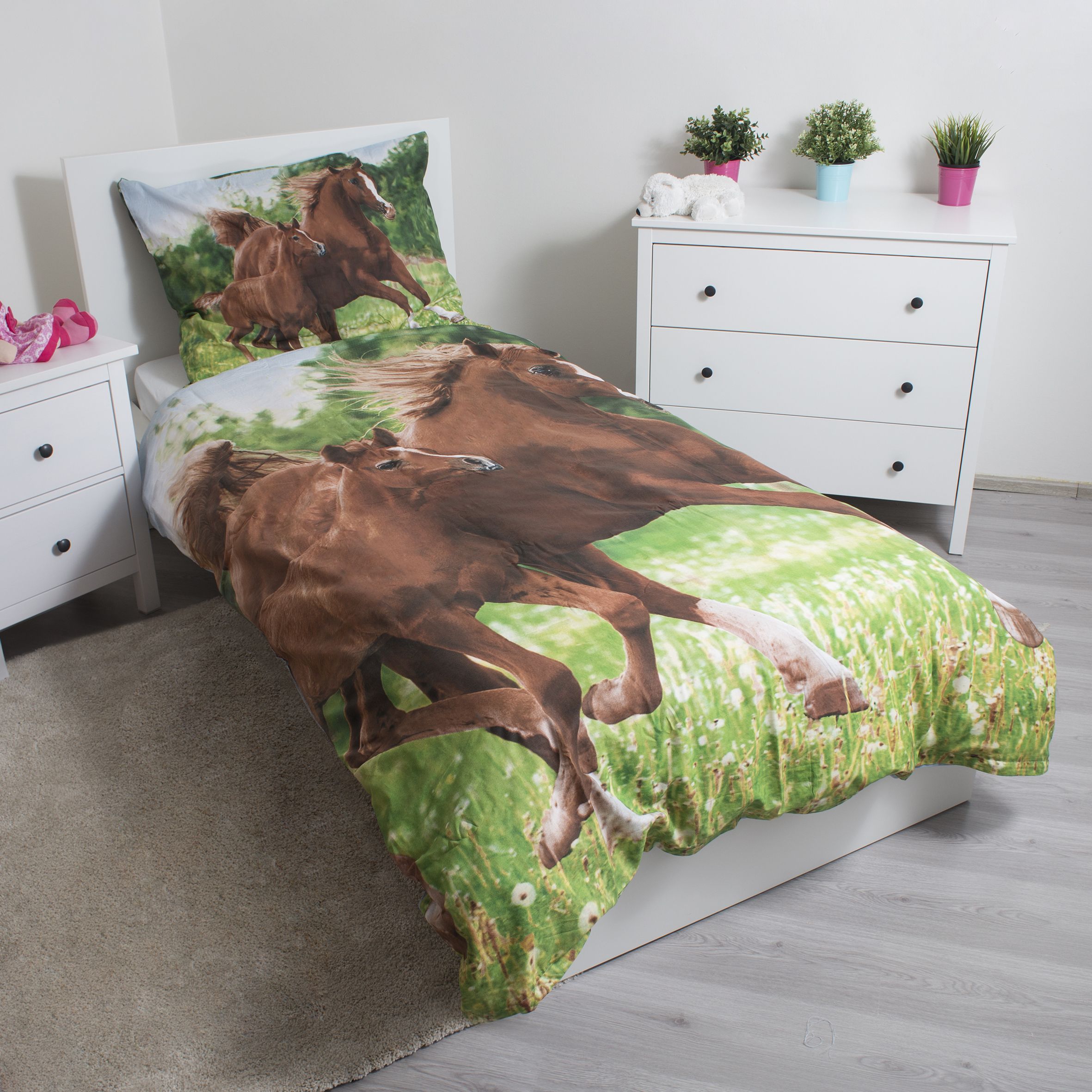 Pony Bettwäsche süße Pferde - weiche Baumwolle - Kissen und Decke