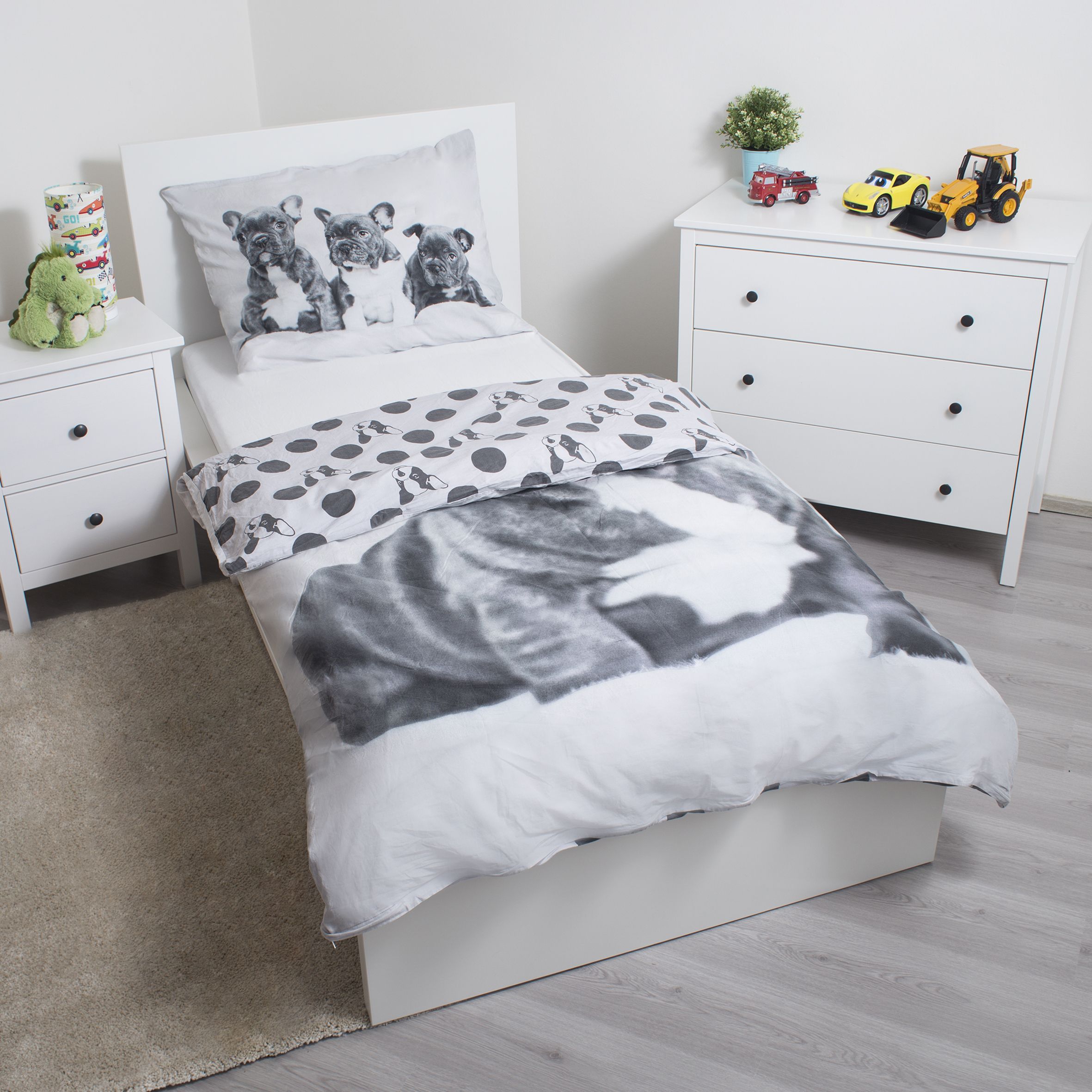 Bulldogge Bettwäsche - weiche Baumwolle 140x200 cm Kissen und Decke