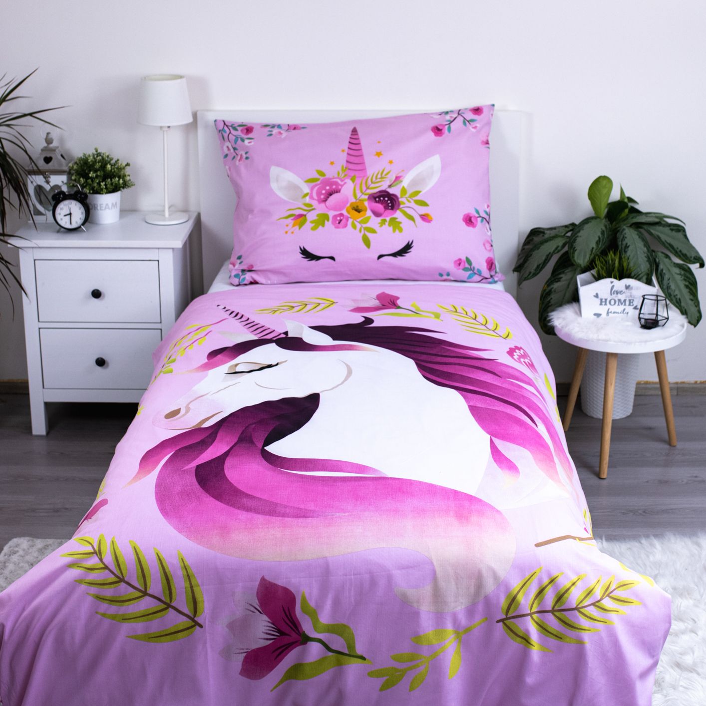 Einhorn Bettwäsche Mädchen - 140x200 cm weiche Baumwolle Kissen und Decke