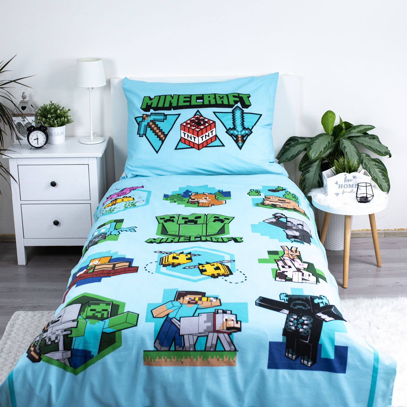 Minecraft Bettwäsche - weiche Baumwolle 140x200 cm Kissen und Decke