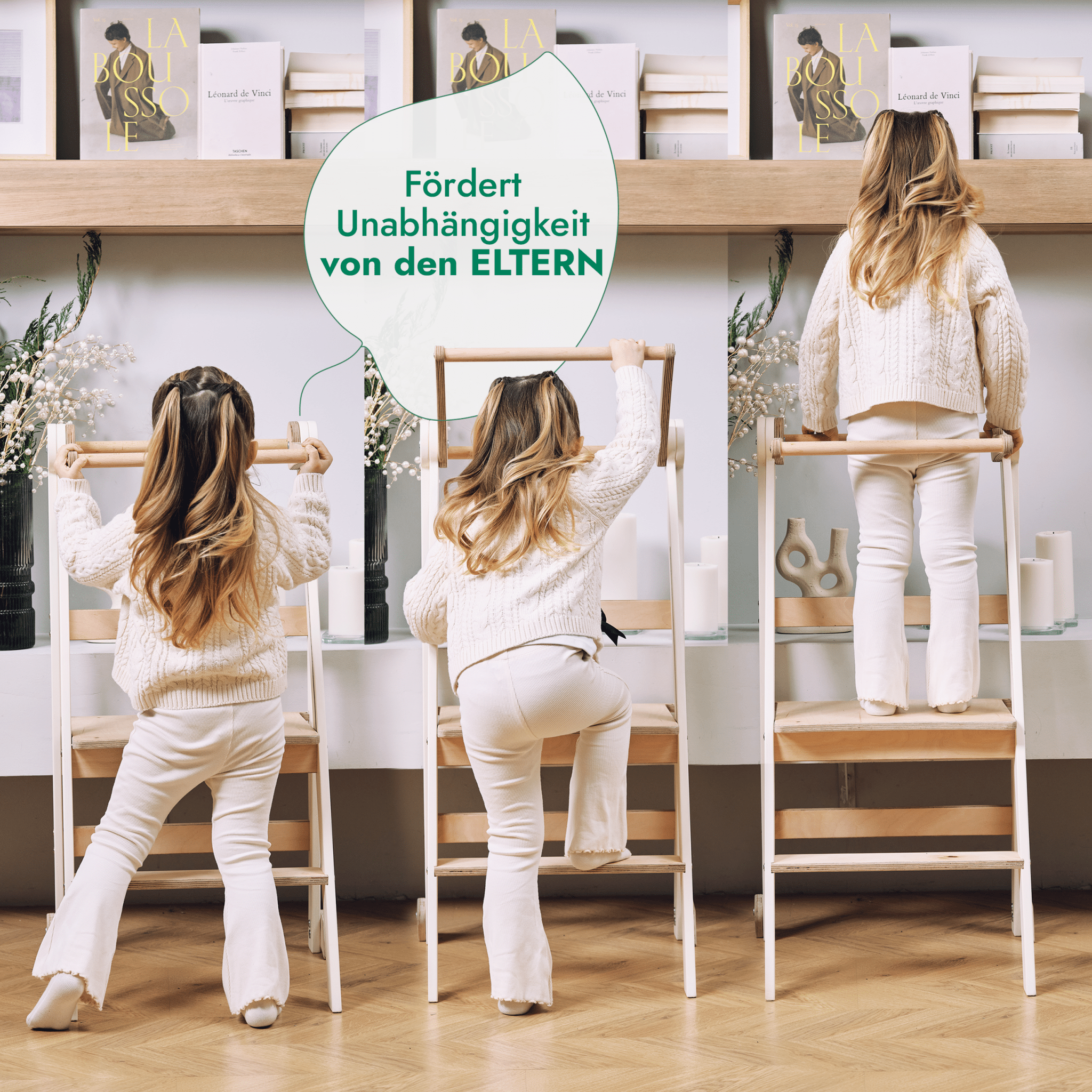 Holz Lernleiter Montessori: Hocker für Kinder - Graphit