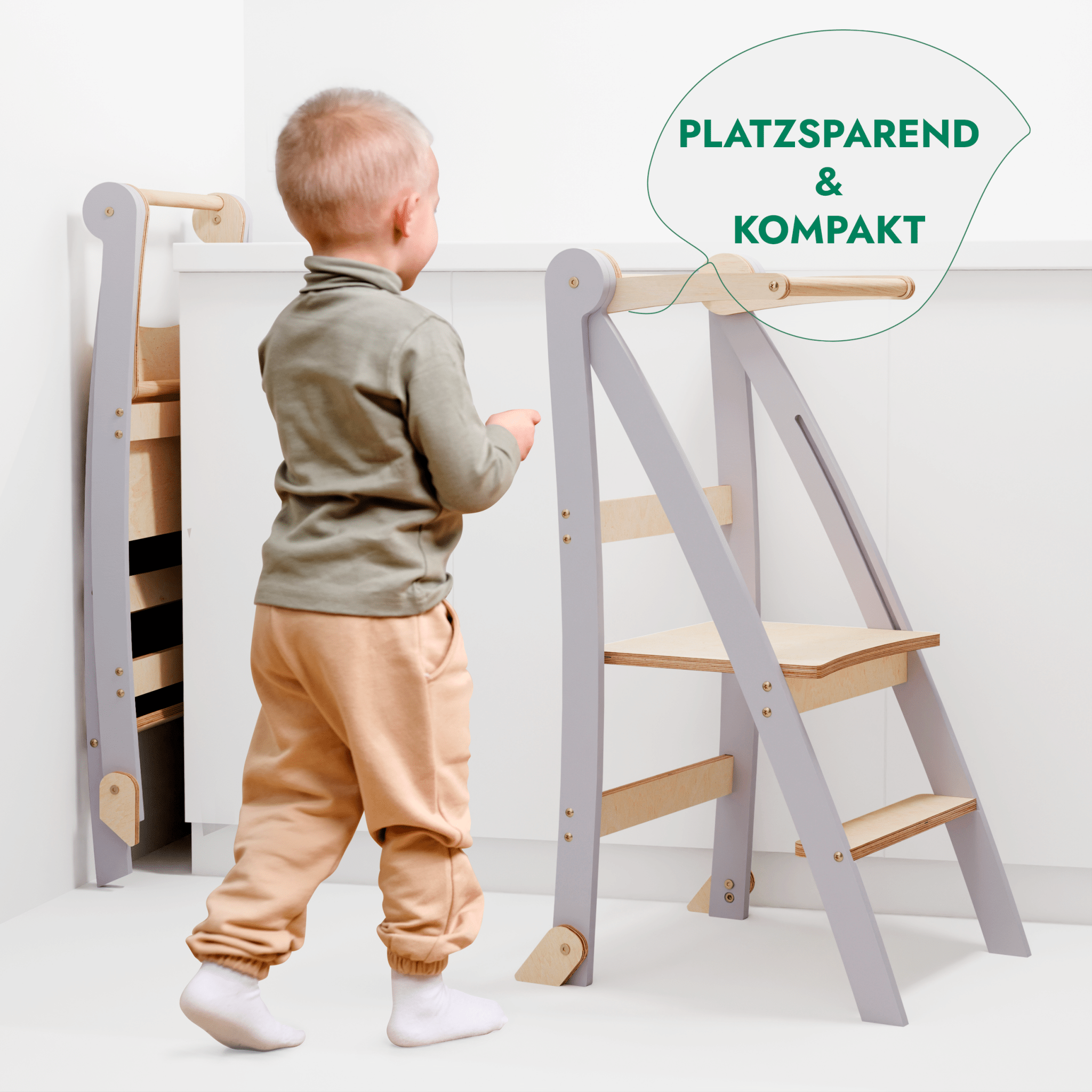 Holz Lernleiter Montessori: Hocker für Kinder - Beige