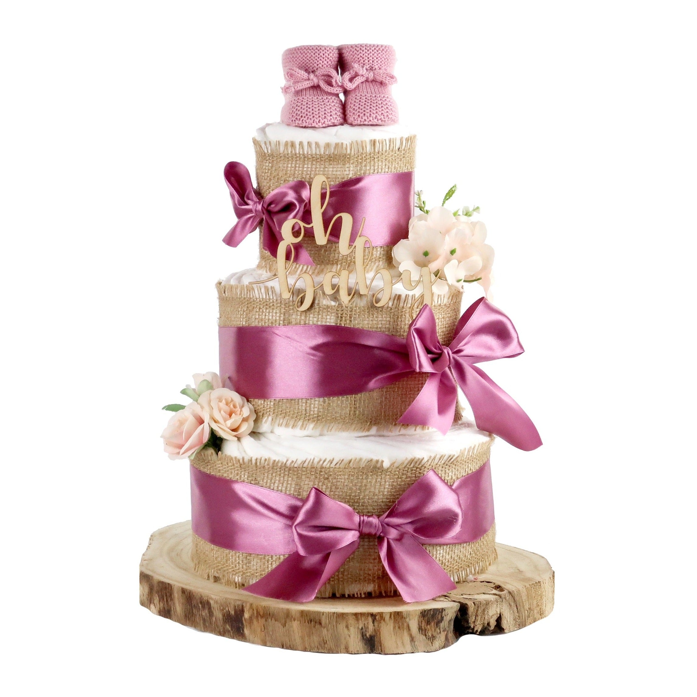 Windeltorte ALLES JUTE zur Geburt – Boho in Plum