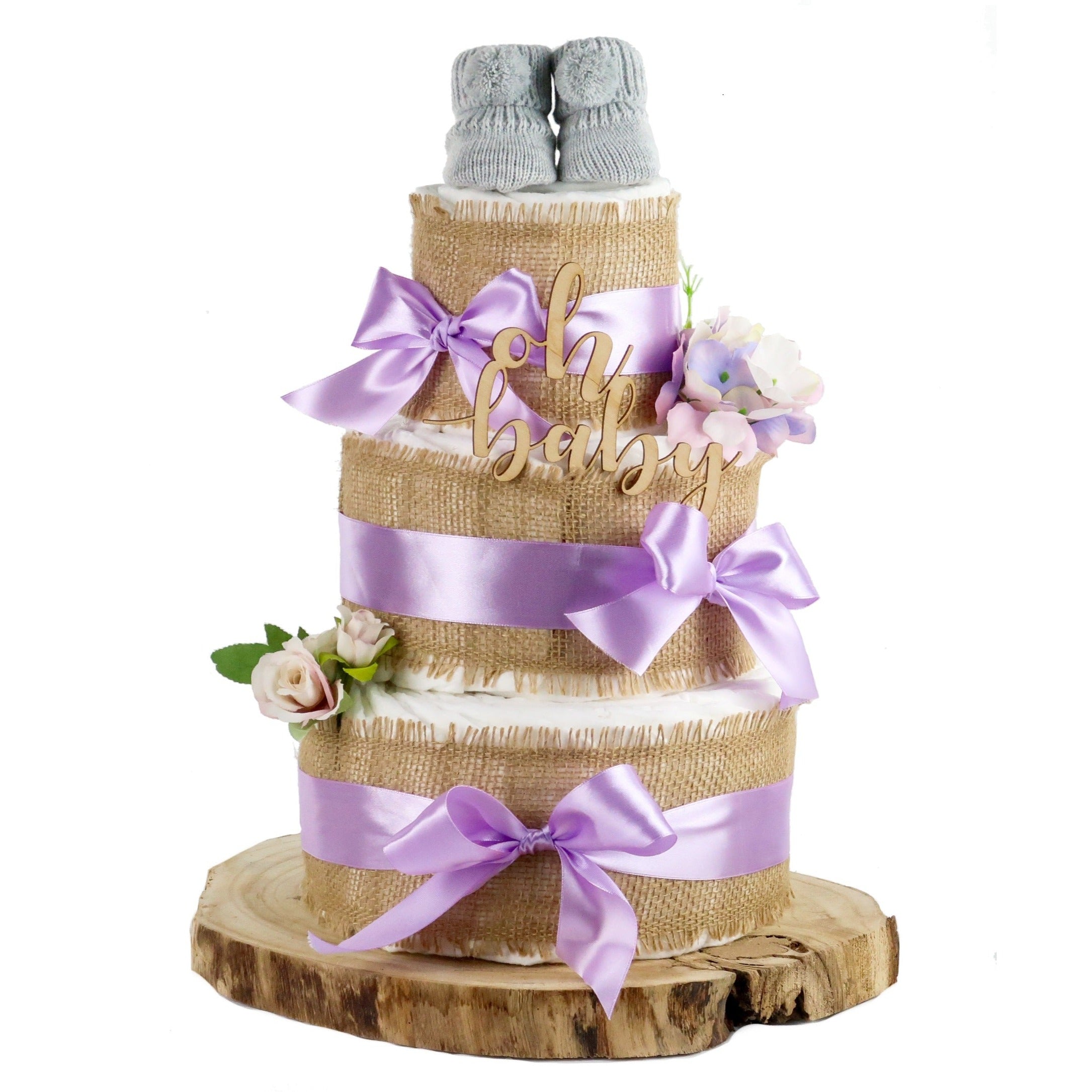 Windeltorte Alles Jute Flieder – Boho Geschenk zur Geburt